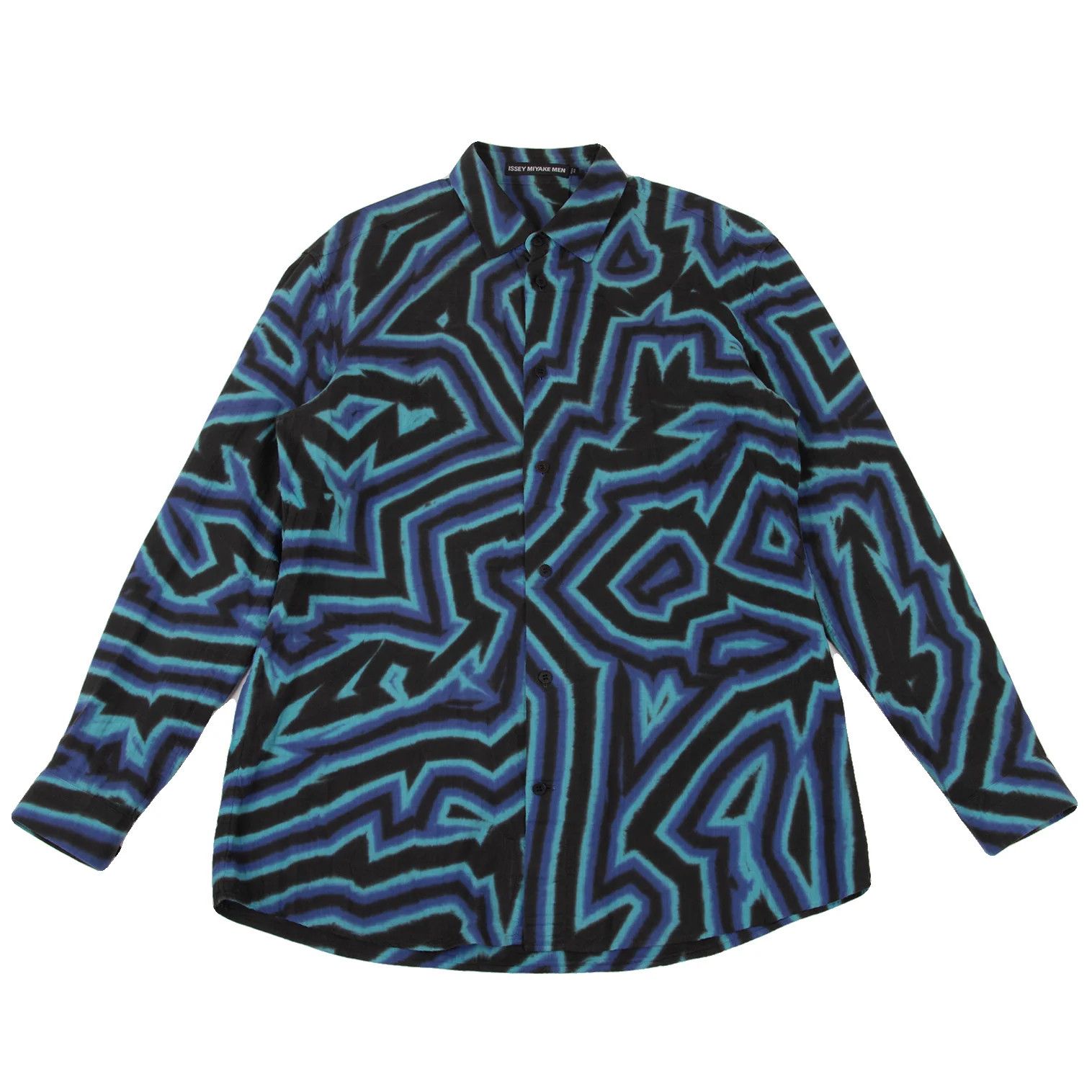 Issey Miyake Psychedelic Line Print Shirt in Blue Aqua Black Size US XL / EU 56 / 4 - 1 Thumbnail