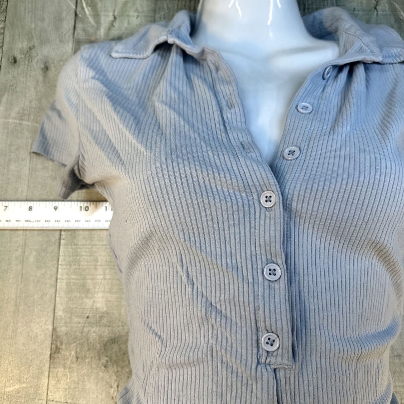 Vintage LNLZ Womens Ribbed Romper Light Blue Short Sleeve Button Front Size S Size 28" / US 6 / IT 42 - 3 Thumbnail