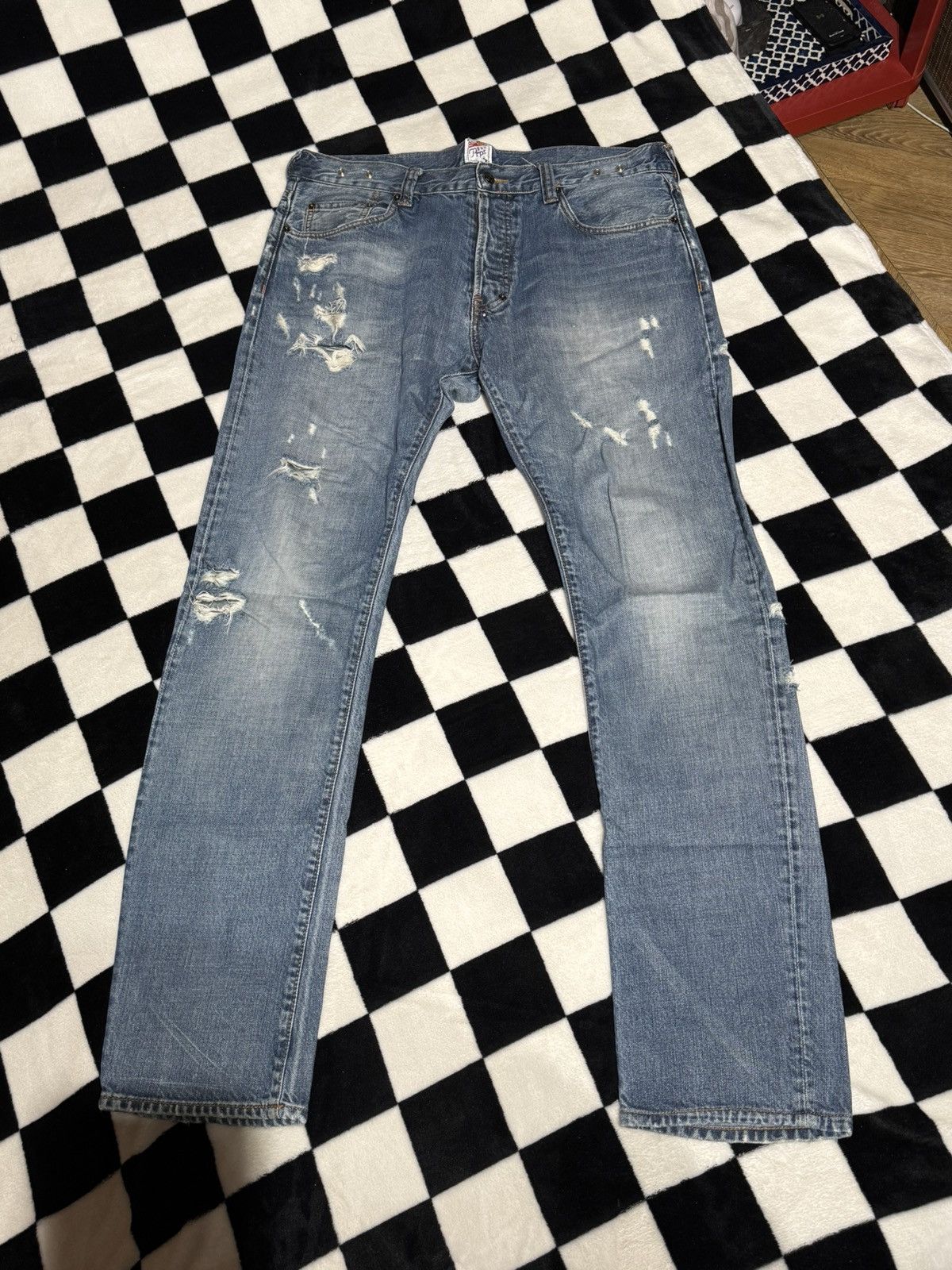 $587 OG JAPANESE DENIM DISTRESSED HEAVY WASH DESTROYED JEANS