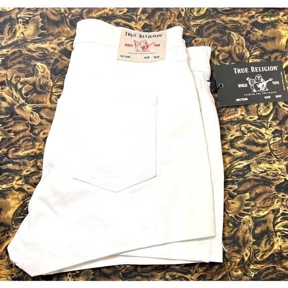 True Religion True Religion Womens White MId Rise Cuffed Raw Hem Short Jea Size 33" - 3 Thumbnail