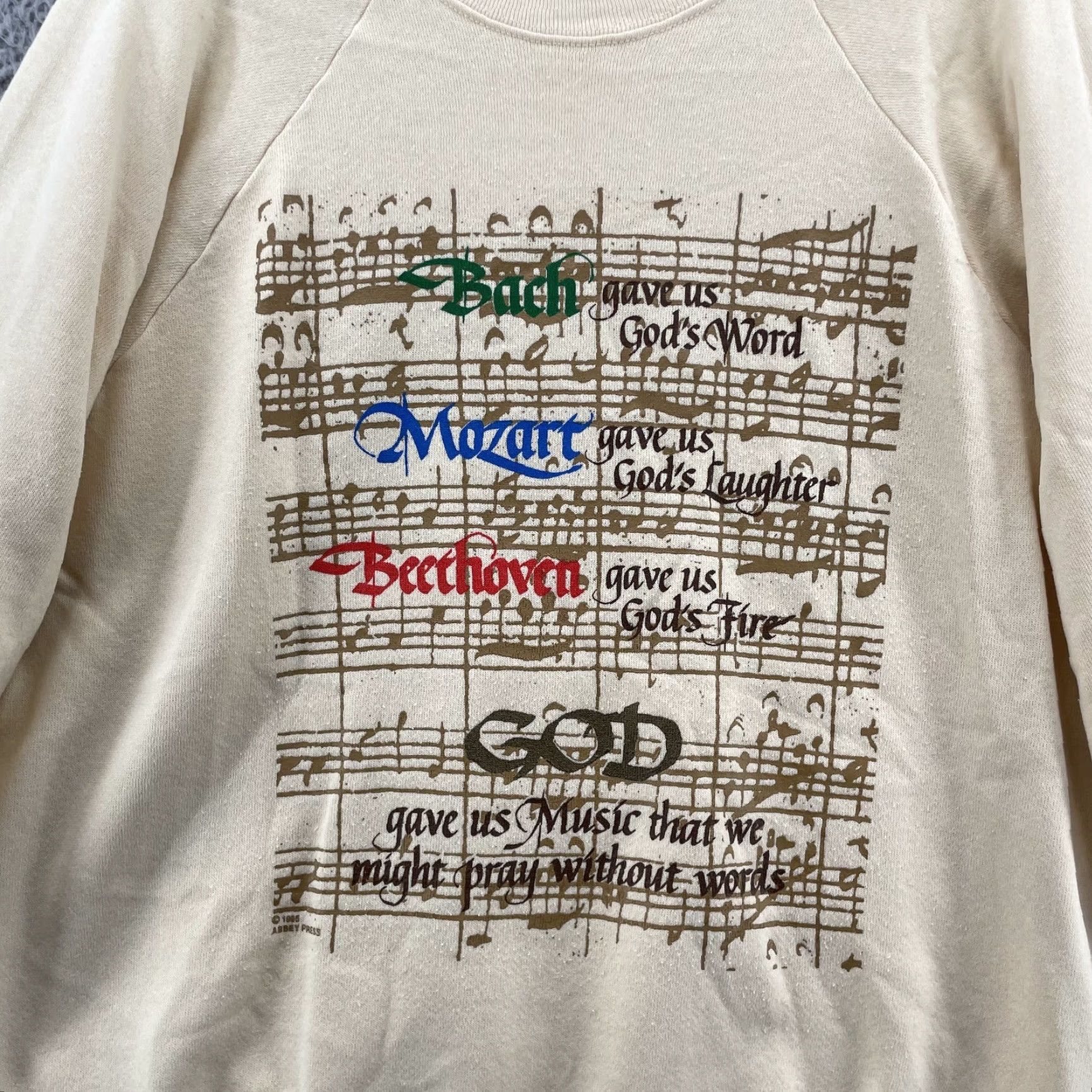 Buttero VINTAGE Platinum Sweats Sweatshirt Large Yellow Classical Music Notes God Unisex Adults Crew Neck Graphic Print 90s Music Size US L / EU 52-54 / 3 - 2 Thumbnail