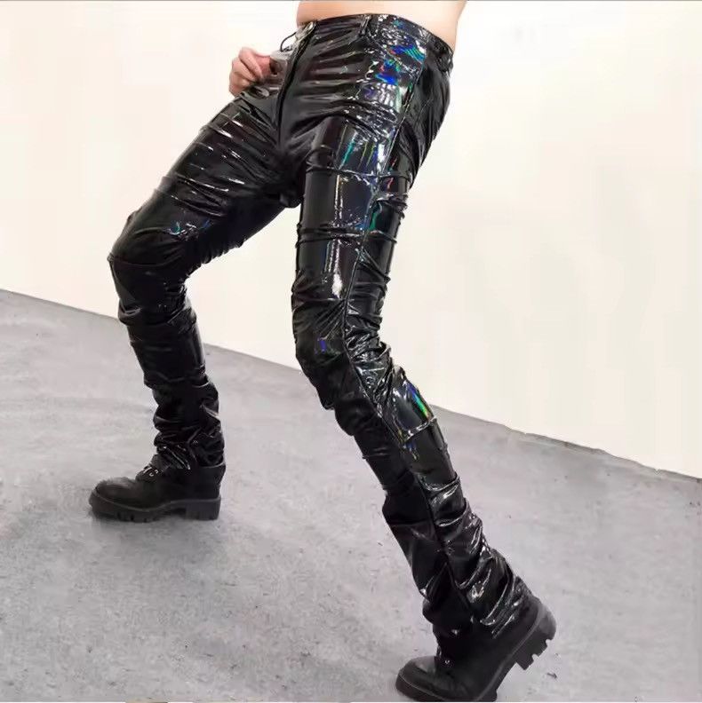 Leather Cool Black Holographic Shiny Reflective Stretchy pu Leather Size US 35 - 14 Thumbnail