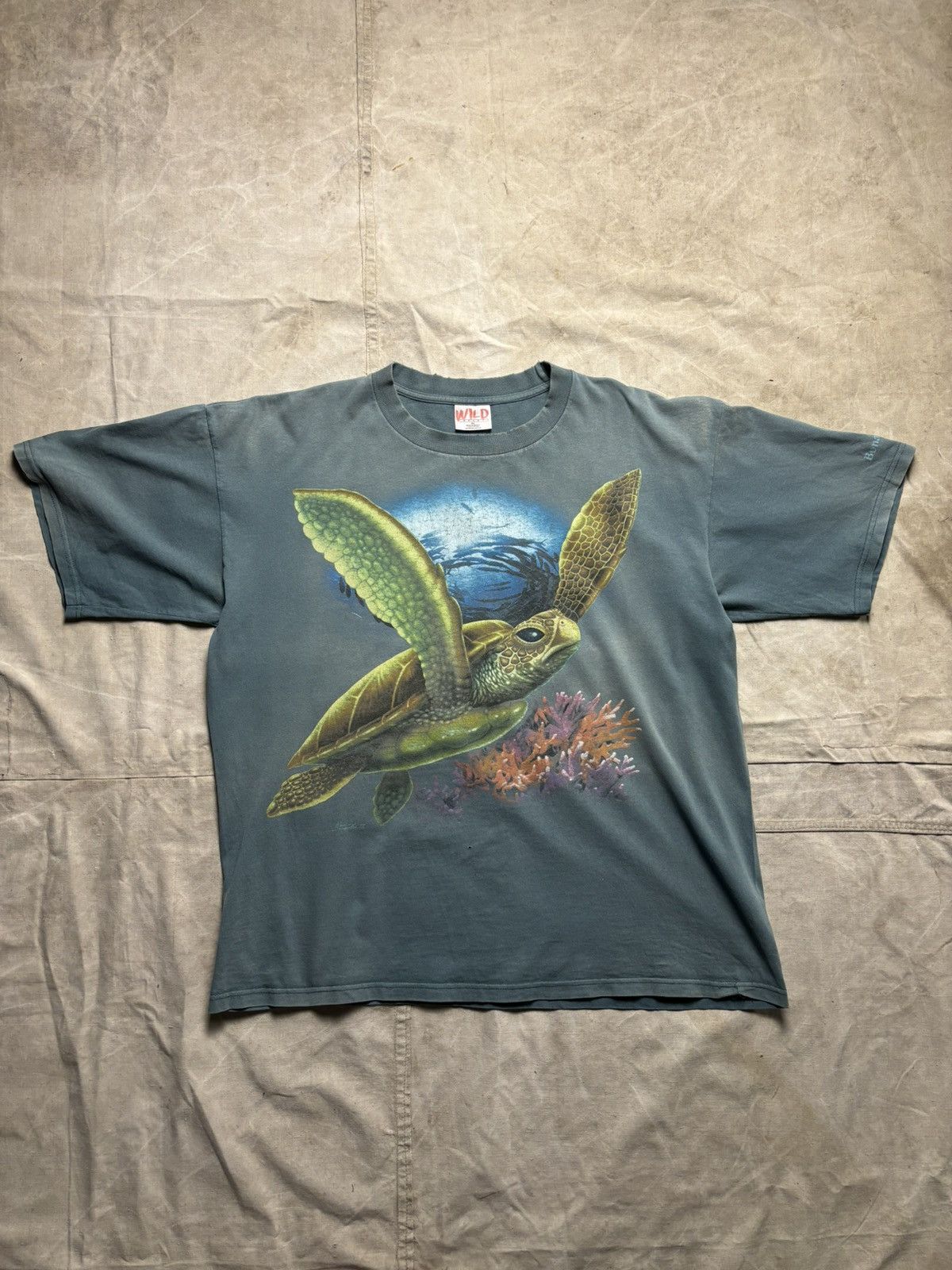 image of Animal Tee x Vintage Sea Turtle 1997 Sunfaded Boxy Tee in Green, Men's (Size XL)