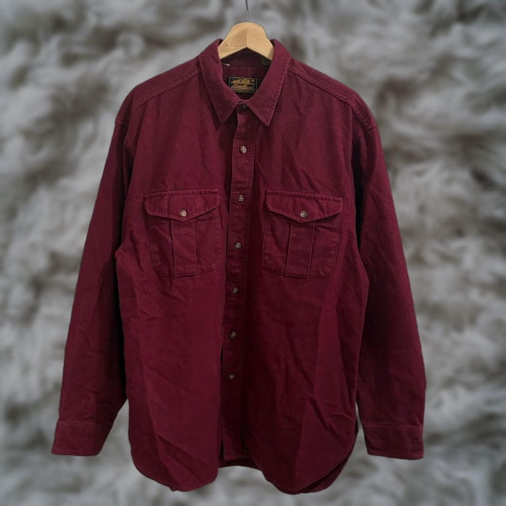 Eddie Bauer VINTAGE Eddie Bauer Shirt Mens Large Burgundy Heavy Flannel USA Chamois Cloth Solid Button-Up Long Sleeve Pocketed 80s Size US L / EU 52-54 / 3 - 1 Thumbnail