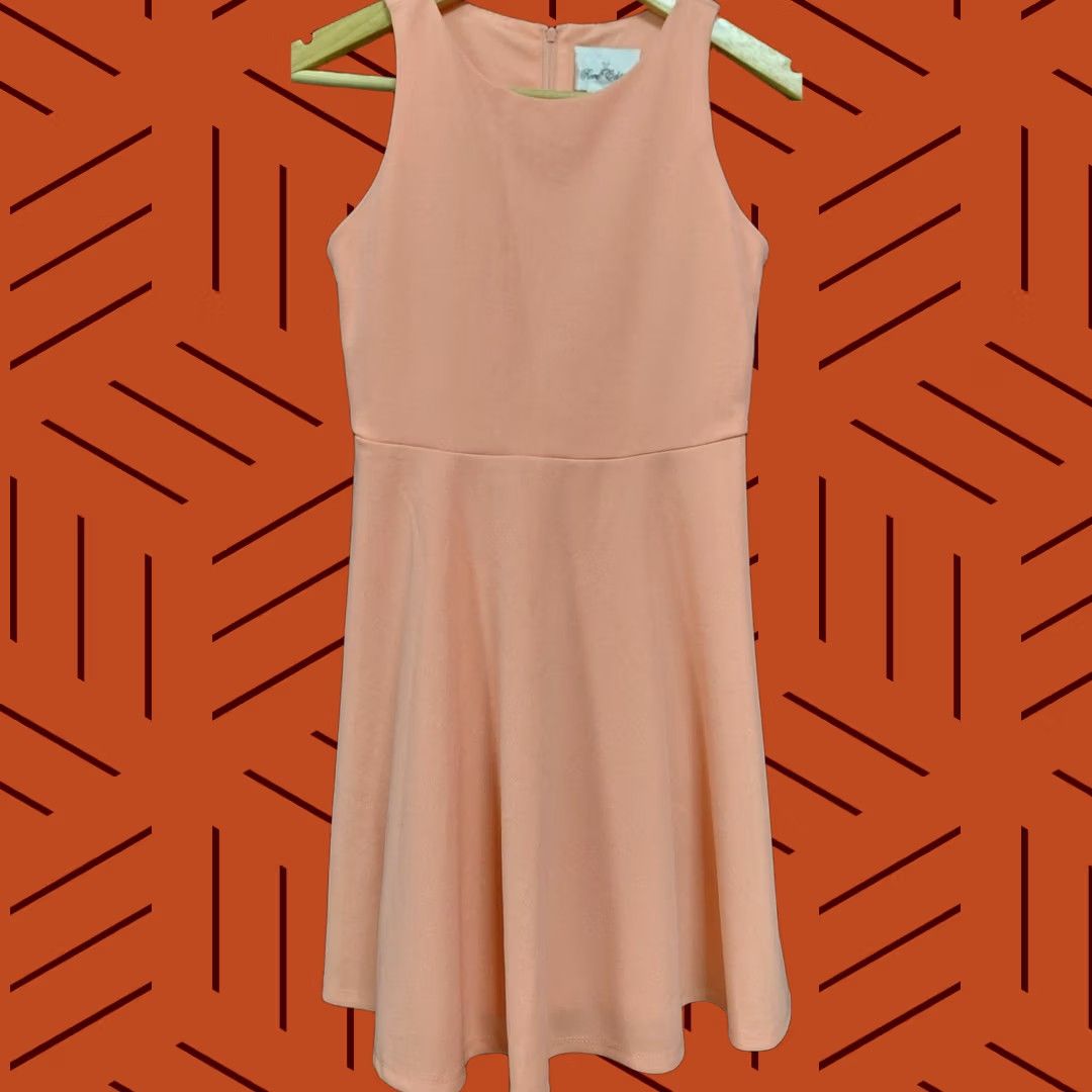 Vintage Rare Editions Peach Sleeveless Dress Knee Length Women Size 12, Light Weight, Polyester, Party/Cocktail, Casual, Spring Summer, Tank Dress, V-Neck N/A Size XL / US 12-14 / IT 48-50 - 1 Thumbnail