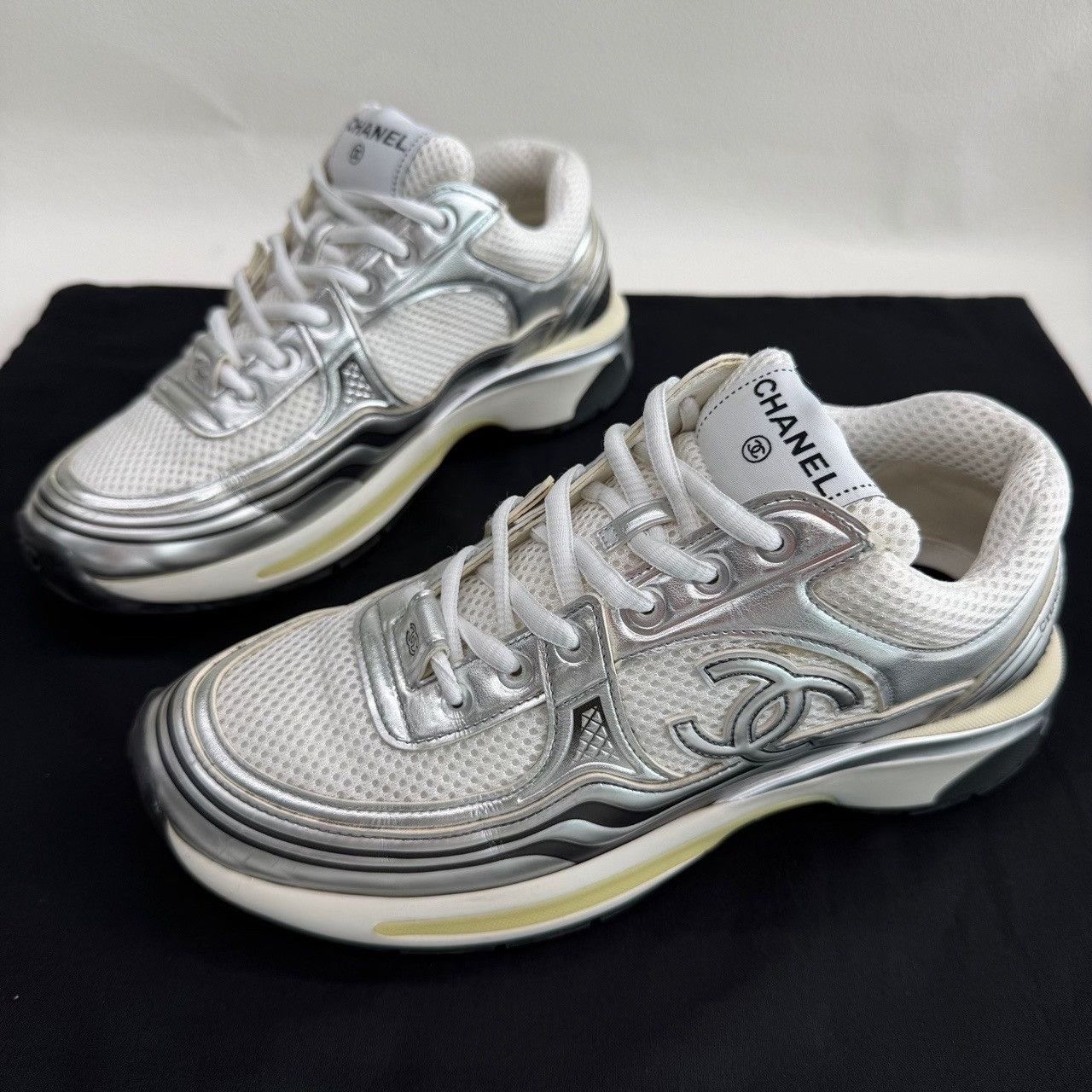 Chanel Chanel Silver Lowtop Sneakers us_6-5 Women Size US 6.5 / IT 36.5 - 1 Thumbnail