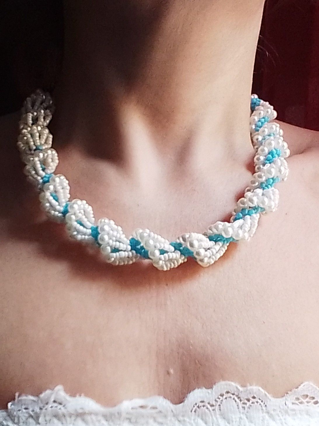 Handmade Necklace Vintage style beige blue tubular Size ONE SIZE - 5 Thumbnail
