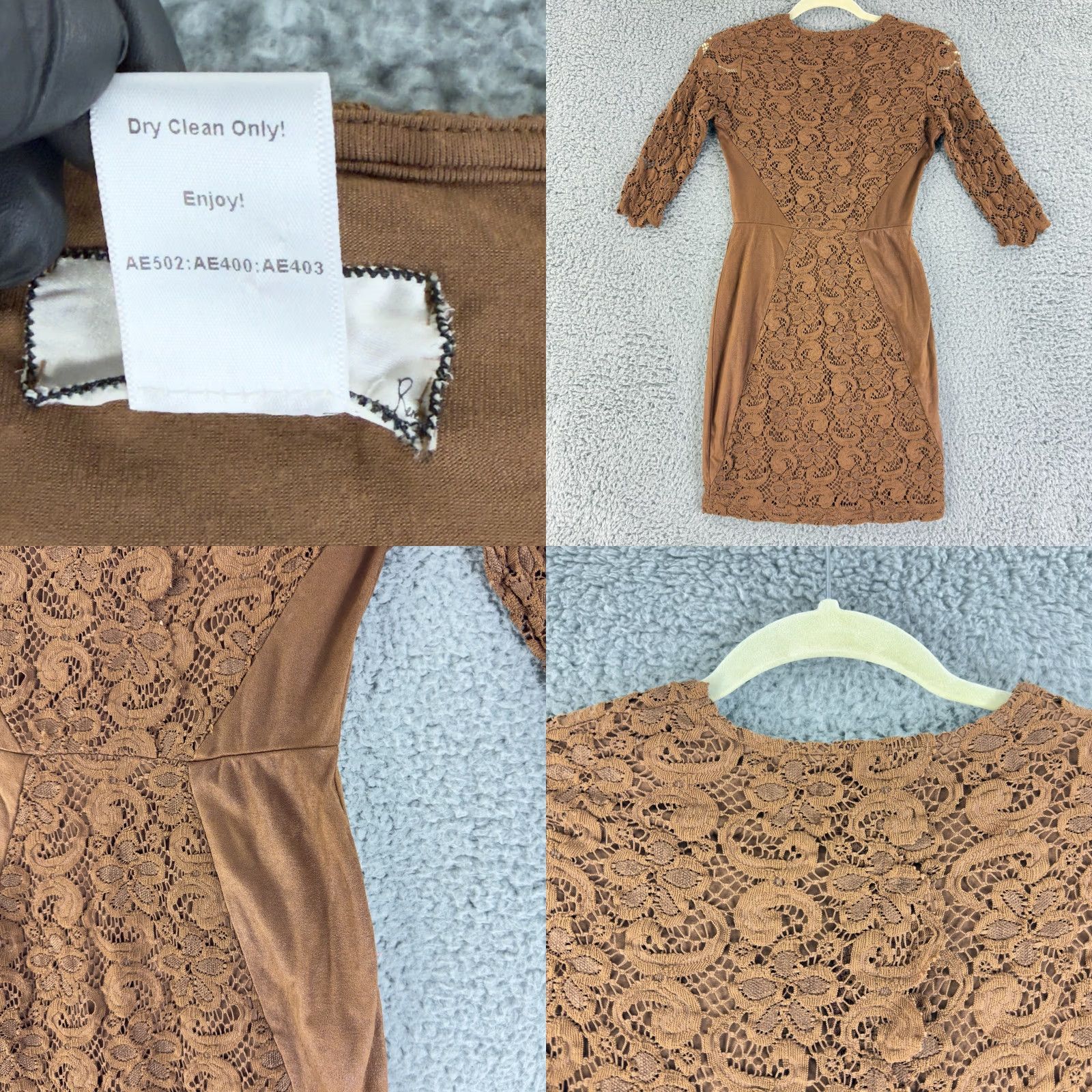 Vintage Nightcap x Carisa Rene Lace Mini Dress Womens Size 1 Brown 3/4 Sleeve Boho Size XS / US 0-2 / IT 36-38 - 8 Thumbnail