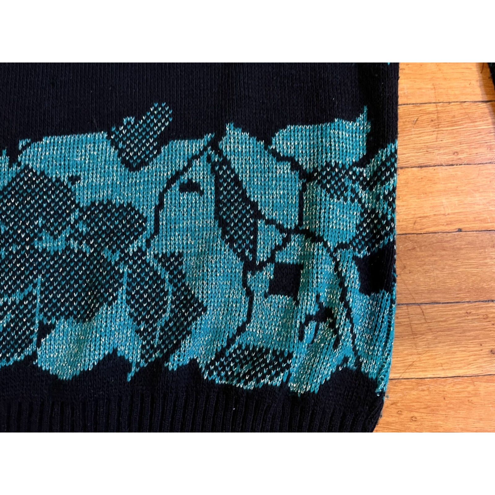 Vintage VINTAGE Marilu Exclusive Sweater Women’s L Black Floral Knitted Pullover Crew Neck Long Sleeve 80s 90s Retro Hipster Floral Metallic Size L / US 10 / IT 46 - 3 Thumbnail
