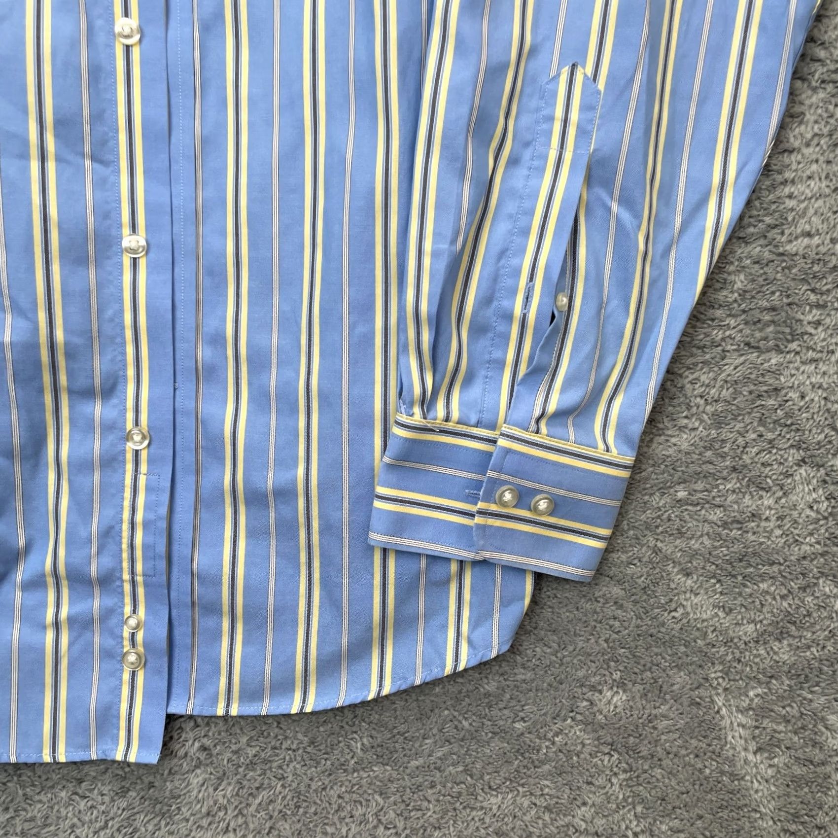 Lands' End VINTAGE Lands End Shirt Mens Large Blue No Iron Supima Pinpoint Dress Striped Size 46R - 6 Thumbnail