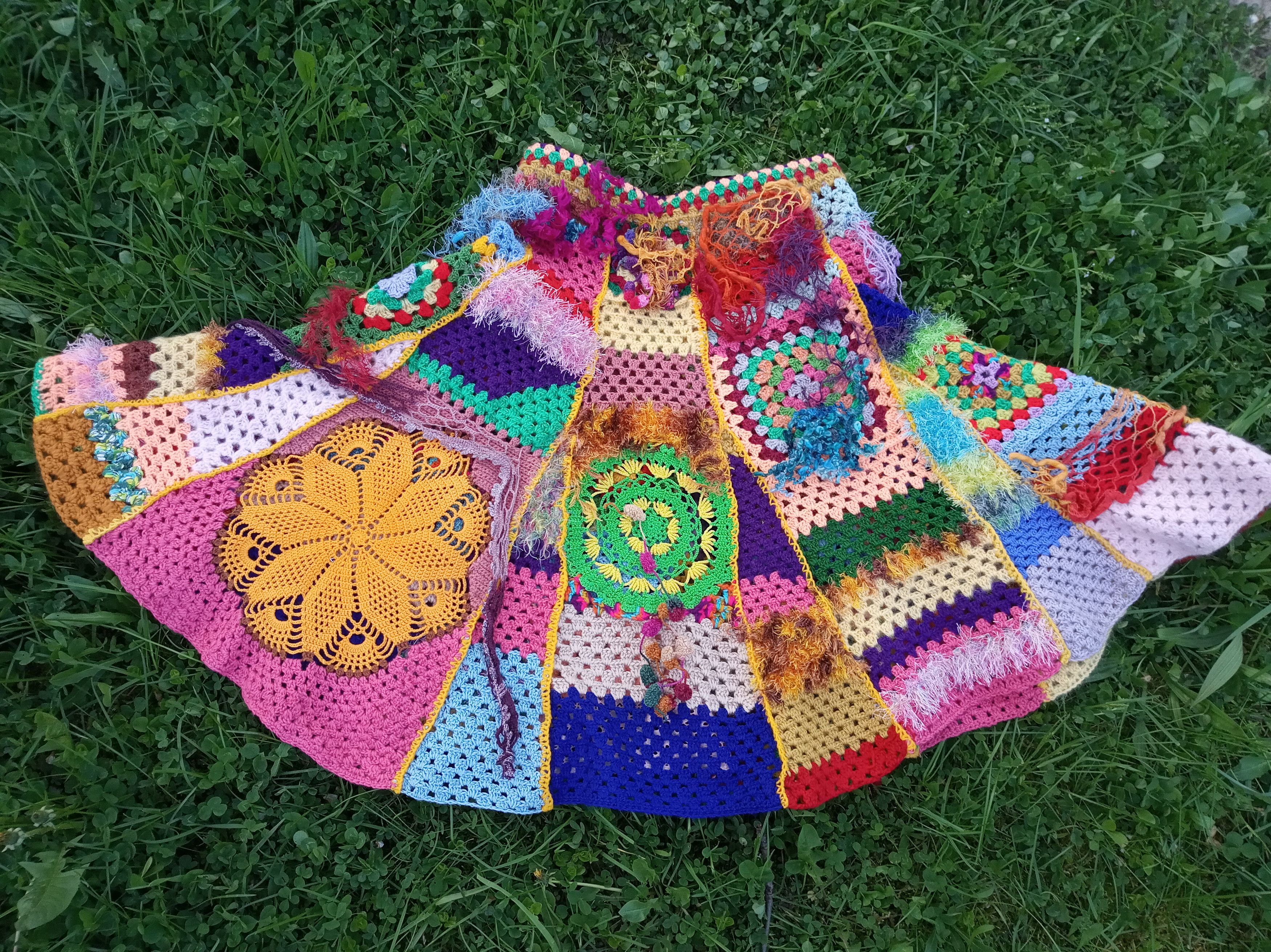 Handmade Crochet Festival colorful skirt Size 28" / US 6 / IT 42 - 9 Thumbnail