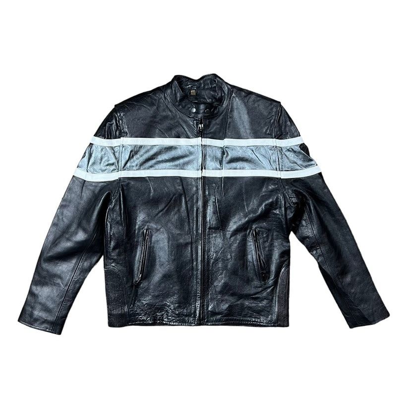 image of Thinsulate x Vintage Grey & Black Leather Biker Jacket - Xl, Men's