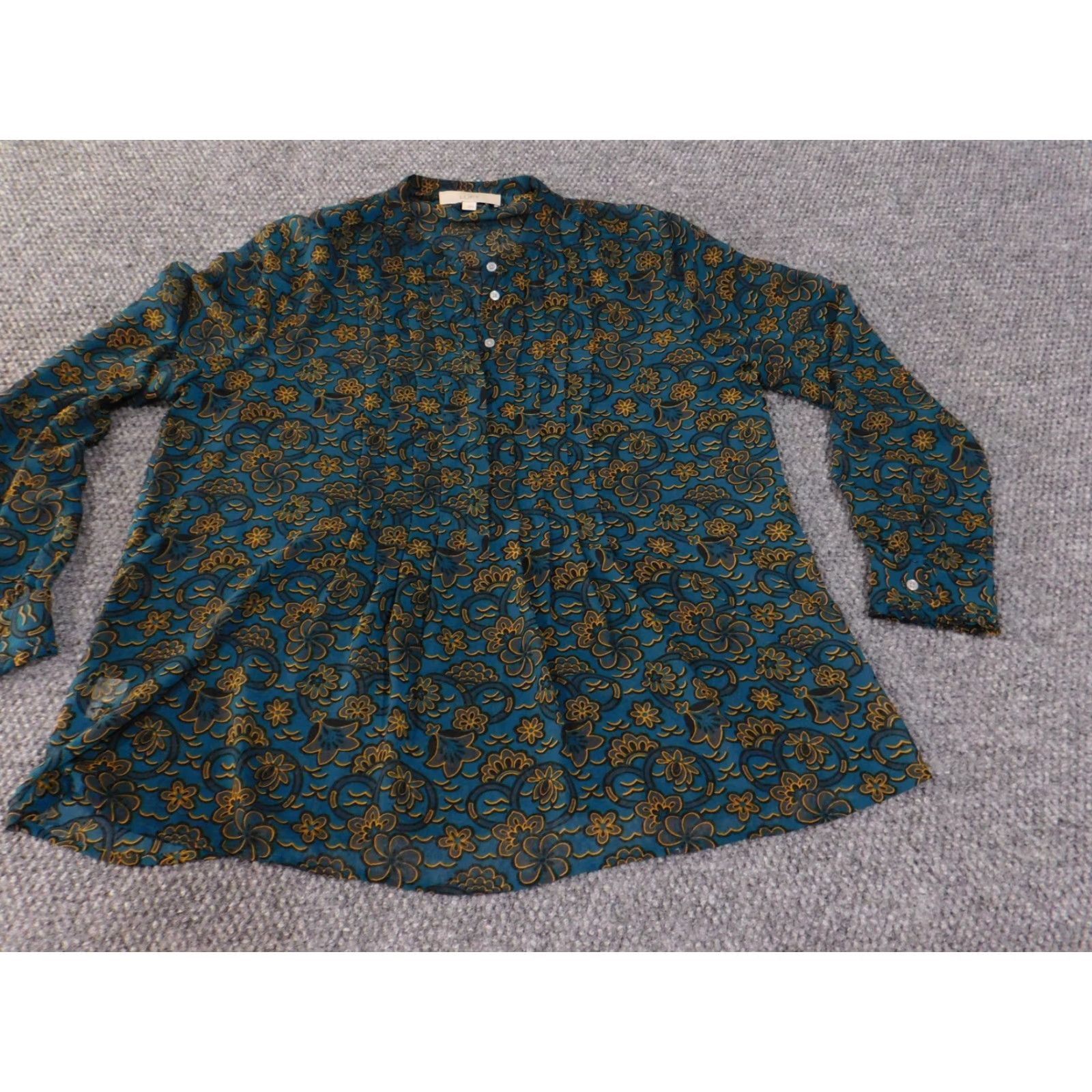 Loft VINTAGE LOFT Blouse Womens Large Blue Floral Long Sleeve Button Front sheer Top Size L / US 10 / IT 46 - 3 Thumbnail