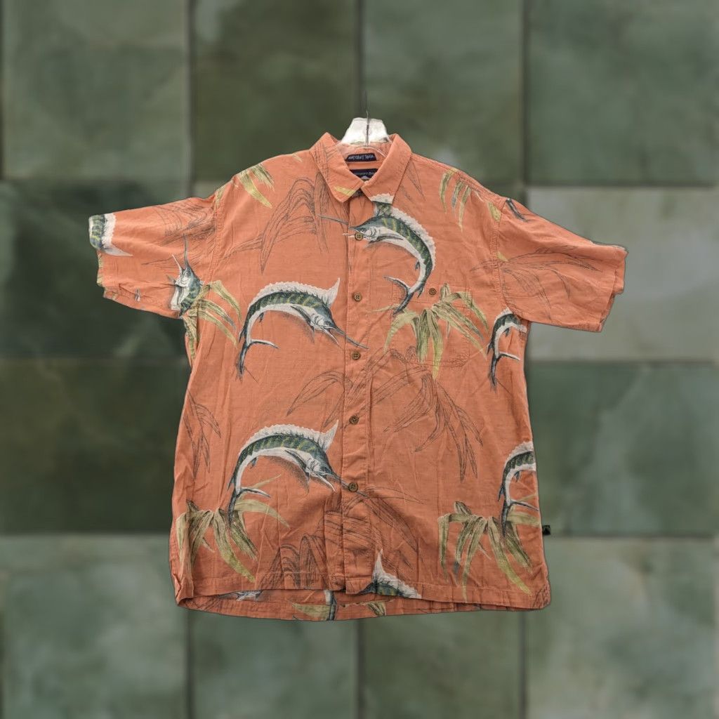 Vintage Newport Blue Mens Shirt XL Button-Front Short Sleeve Fish Orange Button-Up Shirt Men XL Fish Theme Size US XL / EU 56 / 4 - 1 Thumbnail