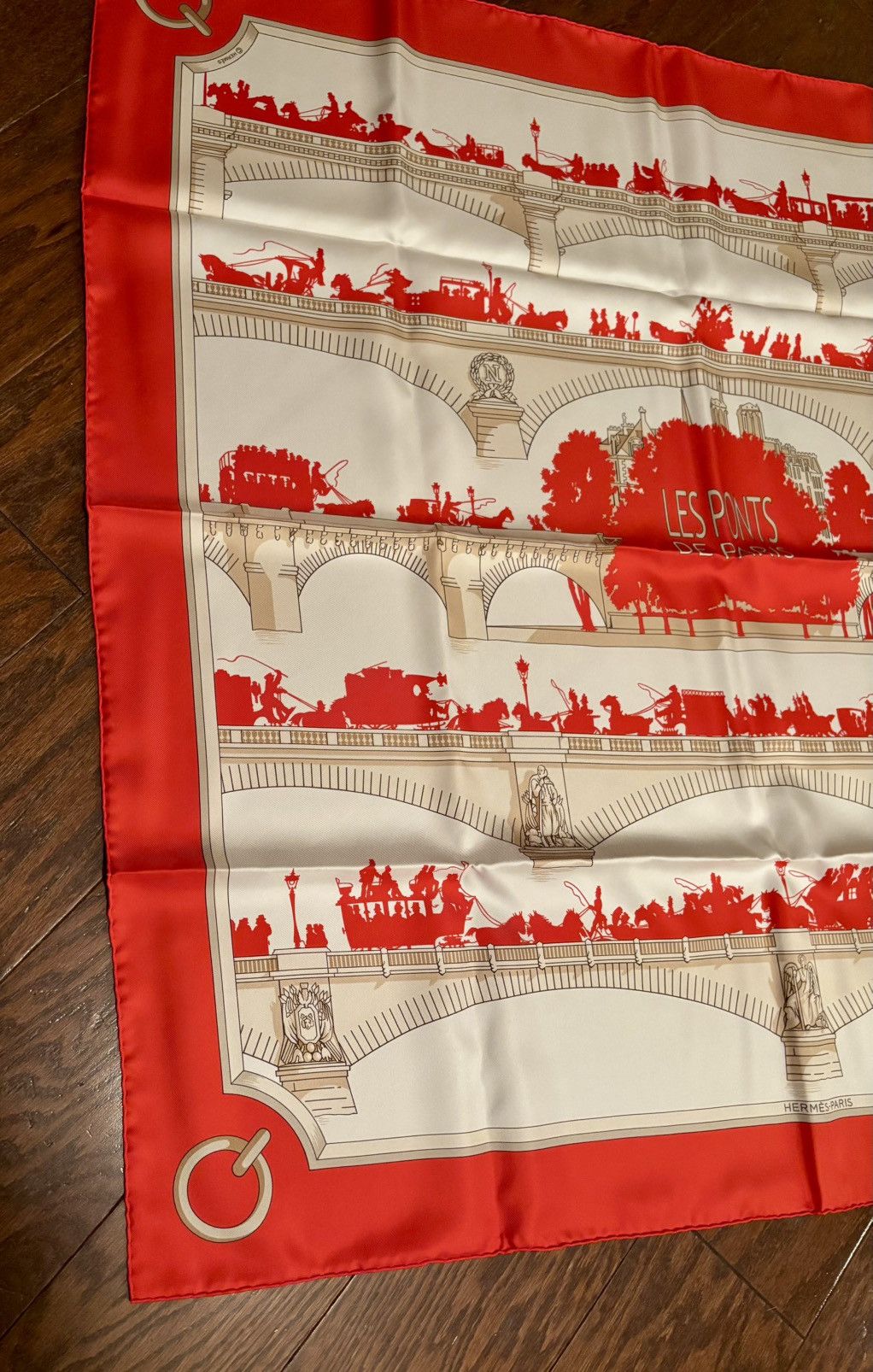 Hermes Hermes Carre90 Les Ponts De Paris Bridges Of Scarf Red Size ONE SIZE - 7 Thumbnail