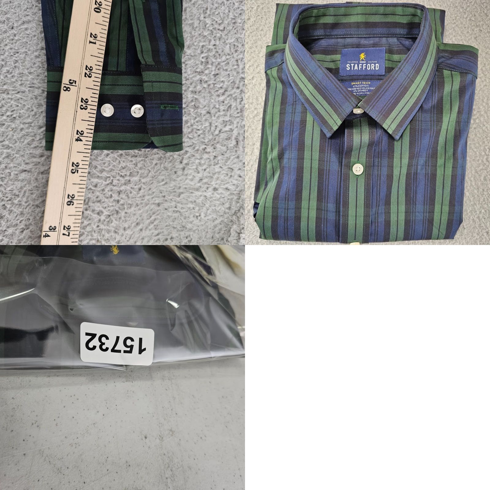 Stafford Stafford Men's Dress Shirt Slim Green 15.5 32/33 Cotton Blend Smooth Stretch Button Collar Shirt Mens Slim Check Casual Wedding Travel Size 40R - 8 Thumbnail