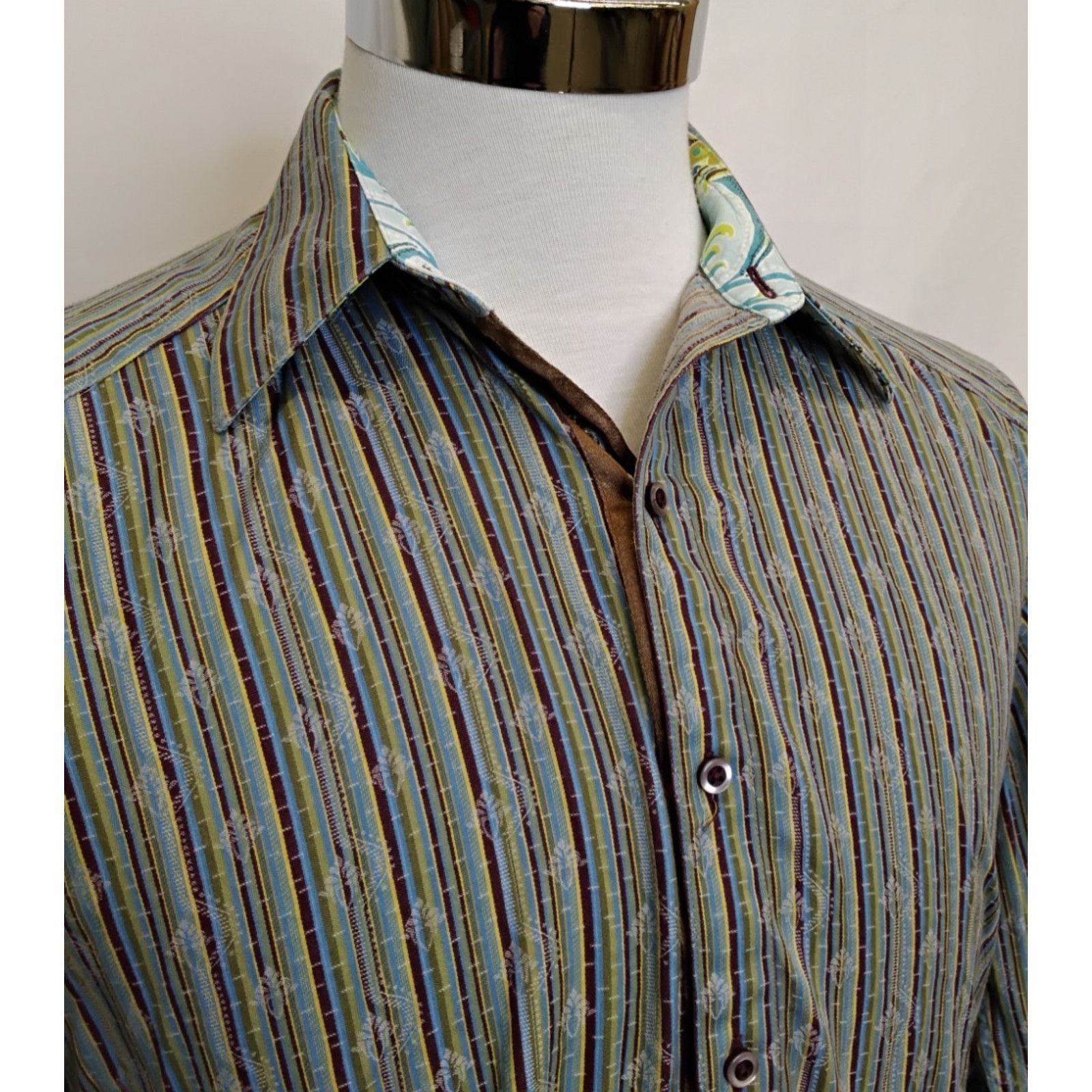 Robert Graham Robert Graham Dress Shirt Men's S Green Blue Stripes Paisley Size US S / EU 44-46 / 1 - 4 Thumbnail