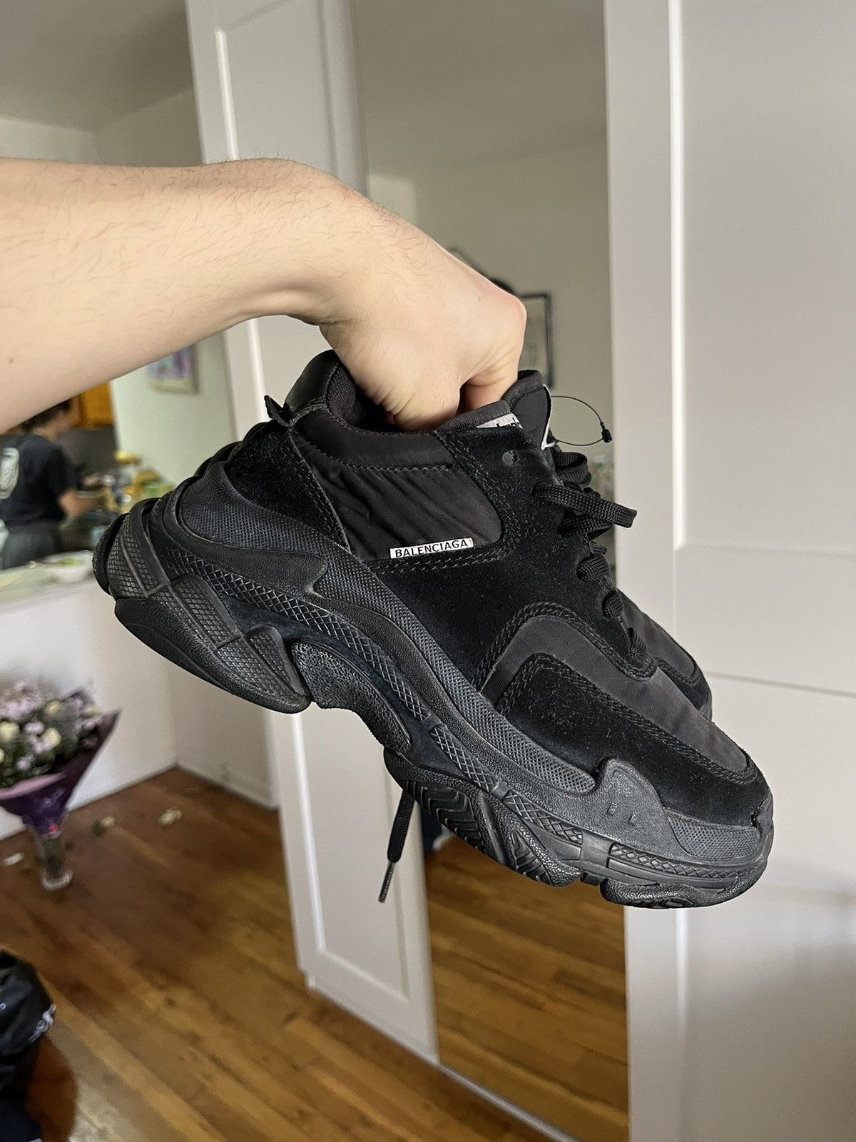 Balenciaga BALENCIAGA Triple S Black Suede Nylon Speed Flat Trainers Size US 5 / IT 35 - 1 Thumbnail