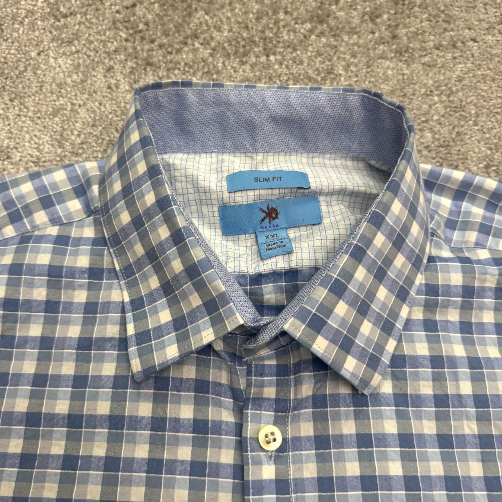 Egara VINTAGE Egara Men's Dress Shirt XXL Blue White Plaid Cotton Slim Fit Button-Down Casual Workwear Size 48R - 4 Thumbnail