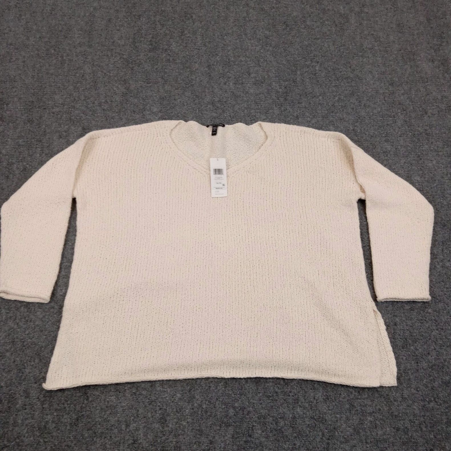 image of Eileen Fisher Sweater Womens XL Beige Round Neck Pullover 3/4 Sleeve Knit Casual in White