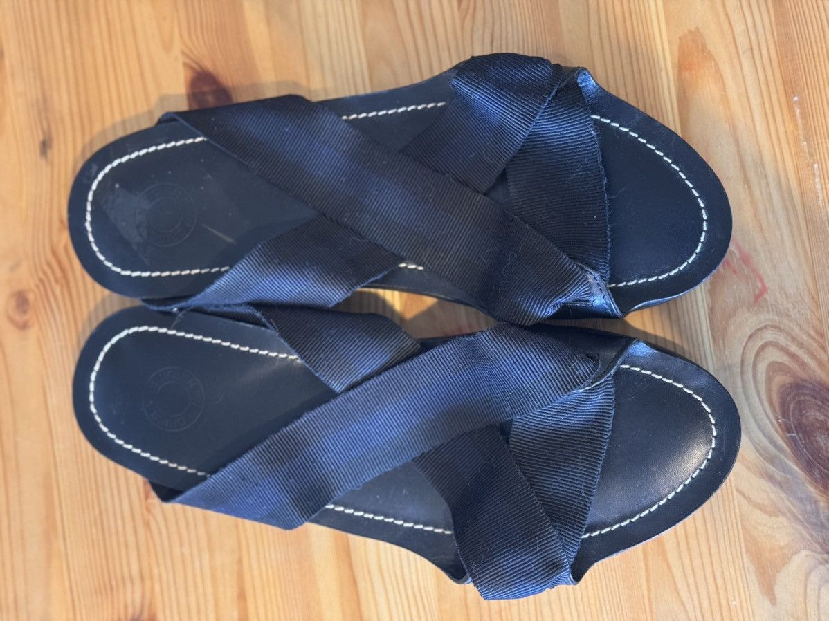 Dries Van Noten Black Stacked Leather Sandals with Fabric Strap Size US 10 / EU 43 - 2 Thumbnail