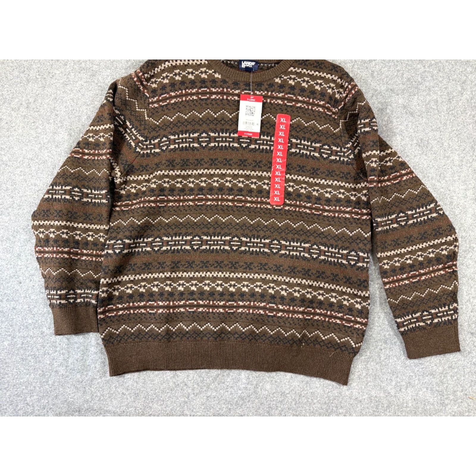 Lands' End Lands' End Sweater Mens XL Brown Fair Isle Long Sleeve Pullover Crew Neck NWT Holiday, Casual, Winter, Fall Mens Size US XL / EU 56 / 4 - 4 Thumbnail