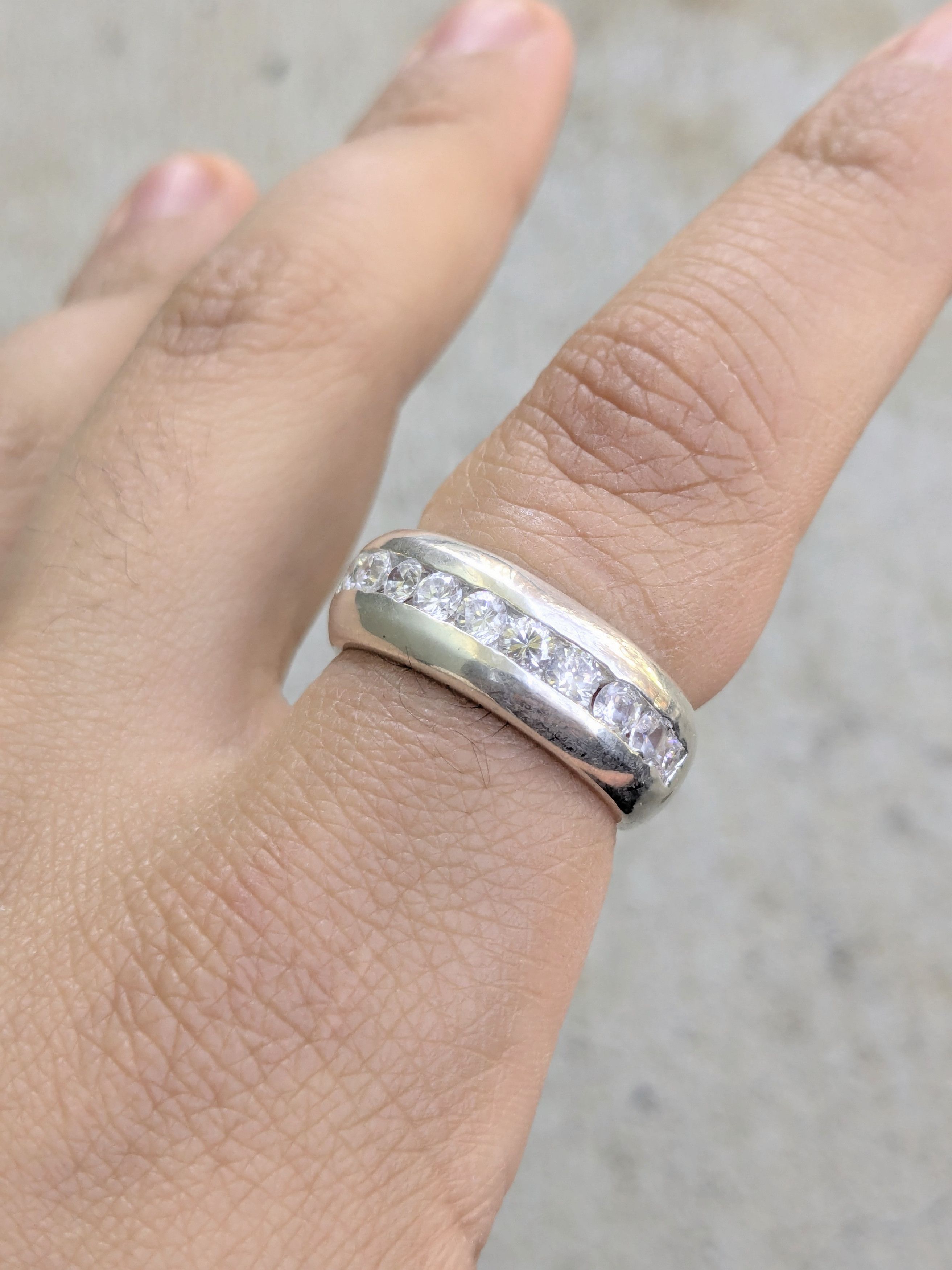 Jewelry Vintage Sterling Silver Ring CZ 9.75 Channel Wedding Band Size ONE SIZE - 7 Thumbnail