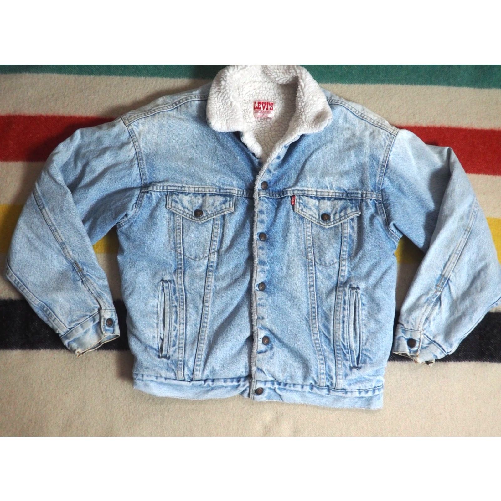 Levi's VTG Levis Denim Jacket Trucker USA Mens S 80s Blue Shearling Snap Size US S / EU 44-46 / 1 - 2 Thumbnail