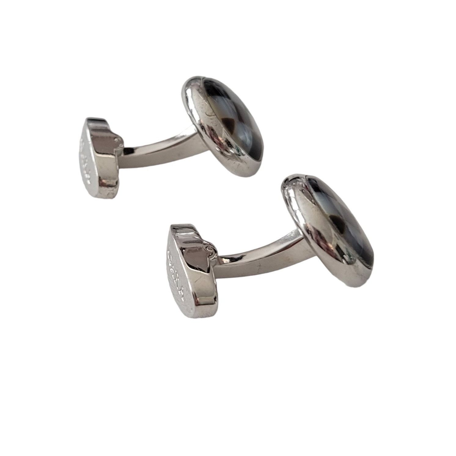 Egara Egara Checker Shell Inlay Silver Tone Cufflinks, Signed E226 Size ONE SIZE - 4 Thumbnail