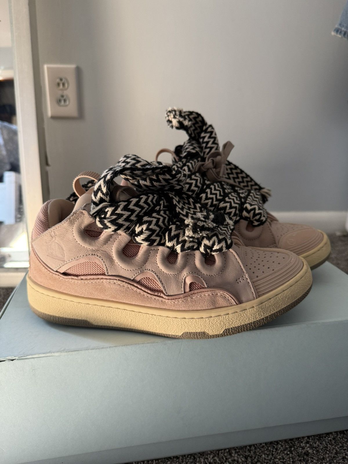 Lanvin Lanvin Leather Curb Sneakers - Pink Size US 8 / IT 38 - 3 Thumbnail