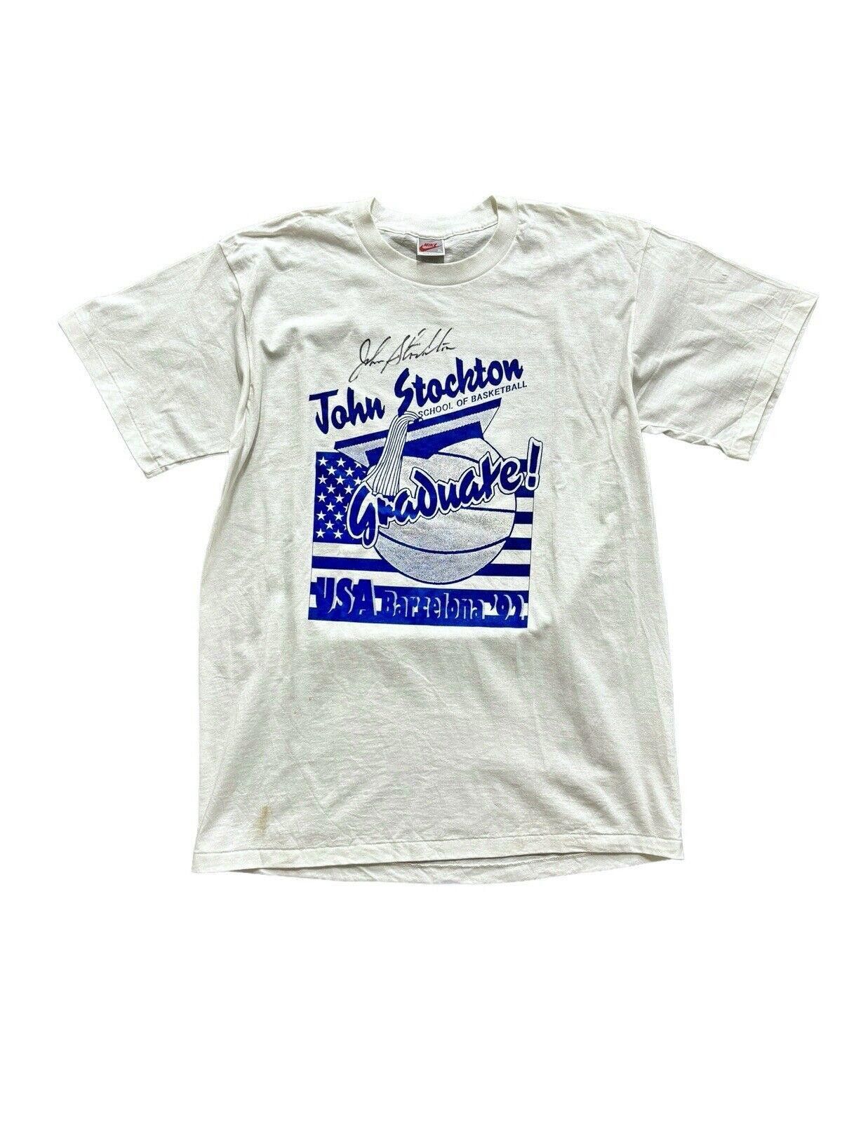 Nike Vintage Nike John Stockton Barcelona Autographed T-shirt XL Size US XL / EU 56 / 4 - 1 Thumbnail