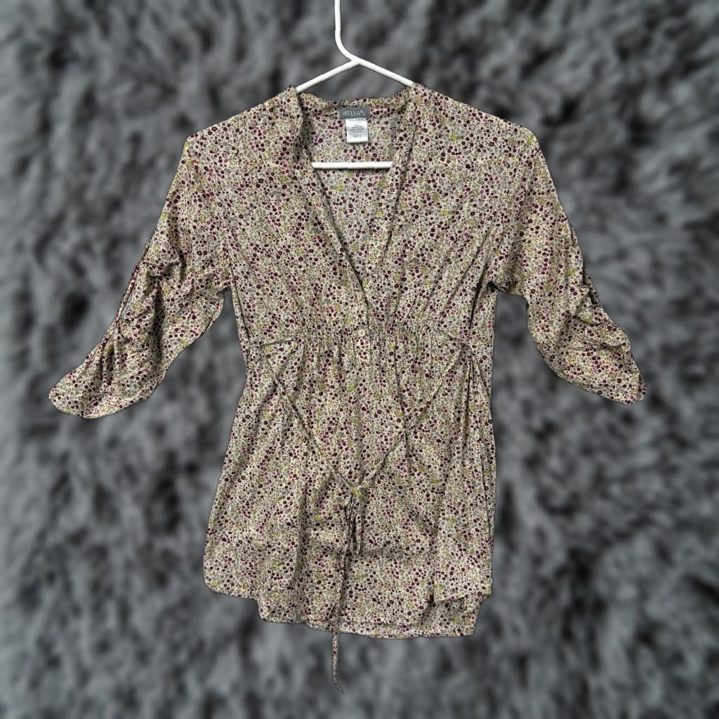 Vintage dELiA*s Blouse Juniors S Beige Floral Tunic 3/4 Sleeve V-Neck Boho Indie Y2K Vintage Women’s? Size S / US 4 / IT 40 - 1 Thumbnail