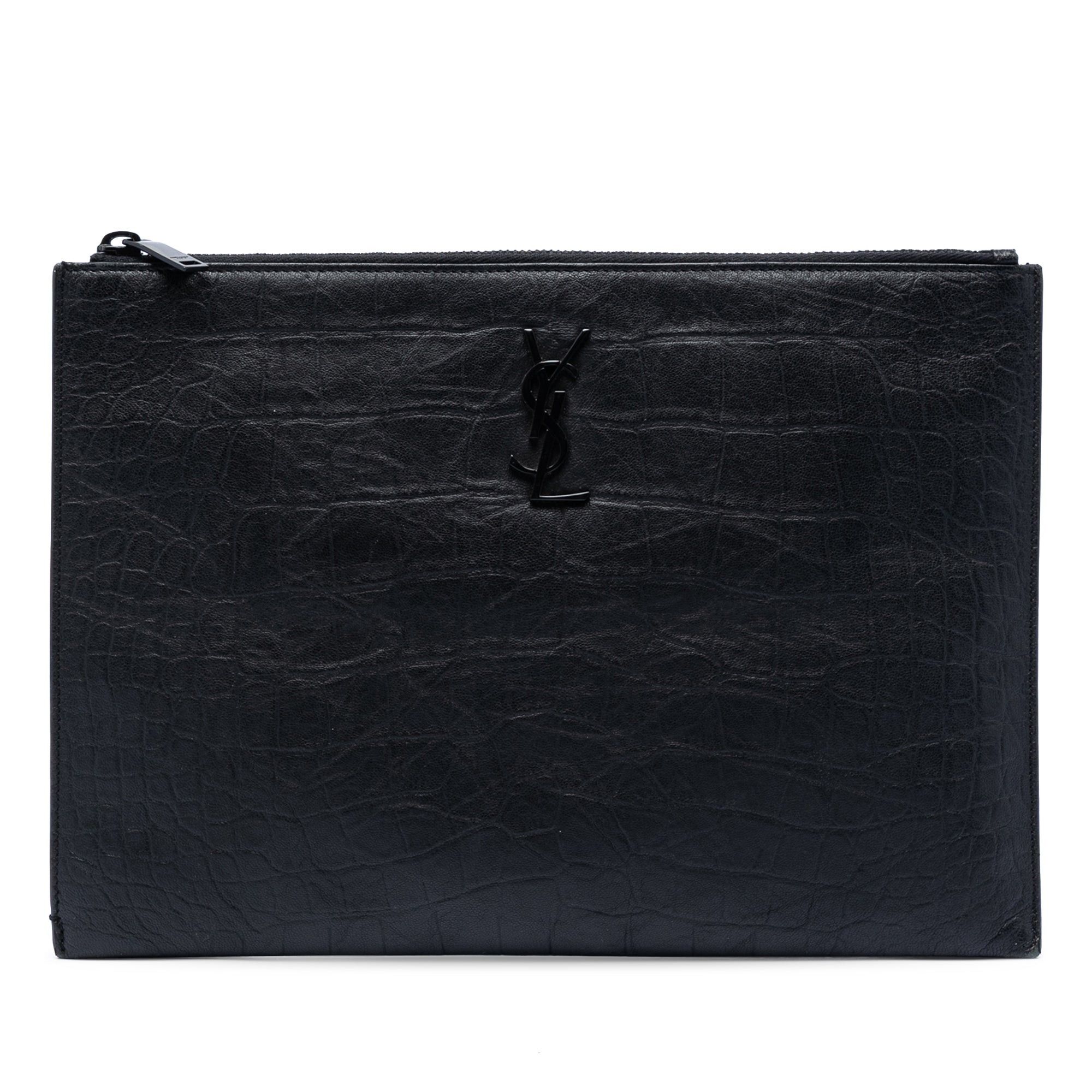 Saint Laurent Paris Croc Embossed Leather Monogram Document Holder Size ONE SIZE - 1 Thumbnail