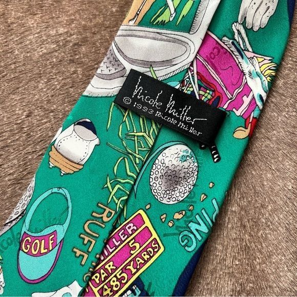 Nicole Miller × Vintage VTG Nicole Miller 1993 Female Swing Golfing Fanatic Silk Nec Size ONE SIZE - 6 Thumbnail