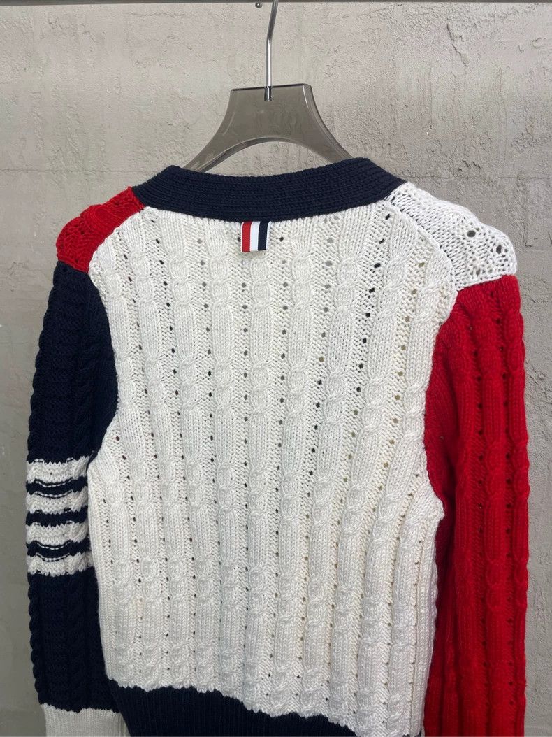 Thom Browne Thom Browne Red and white Tibetan blue color wool knit ope Size S / US 4 / IT 40 - 4 Thumbnail