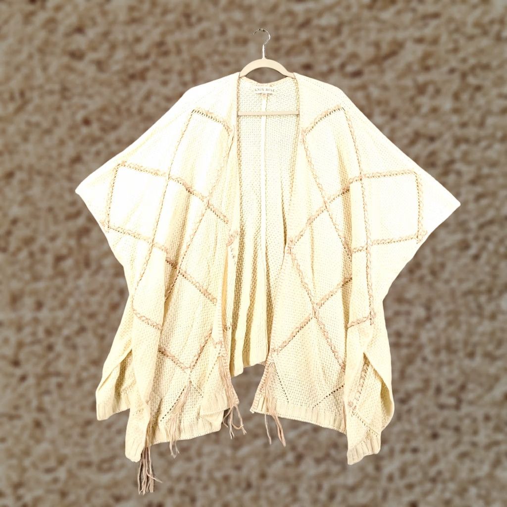 Vintage Knox Rose Cardigan XL Ivory Pink Open Front Knit Oversized Boho Shirt Womens Size XL / US 12-14 / IT 48-50 - 1 Thumbnail