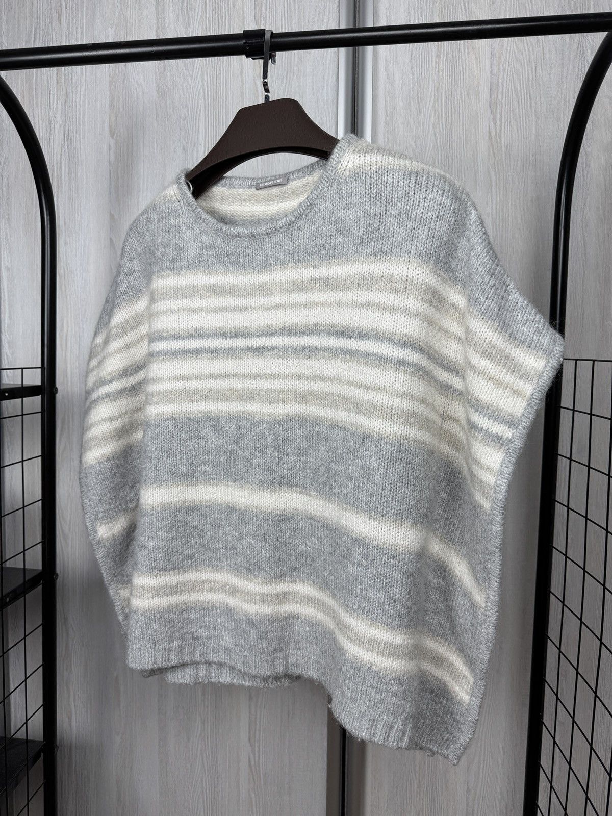 Other Hemisphere oversized grey knitted poncho vest sweate striped Size ONE SIZE - 3 Thumbnail