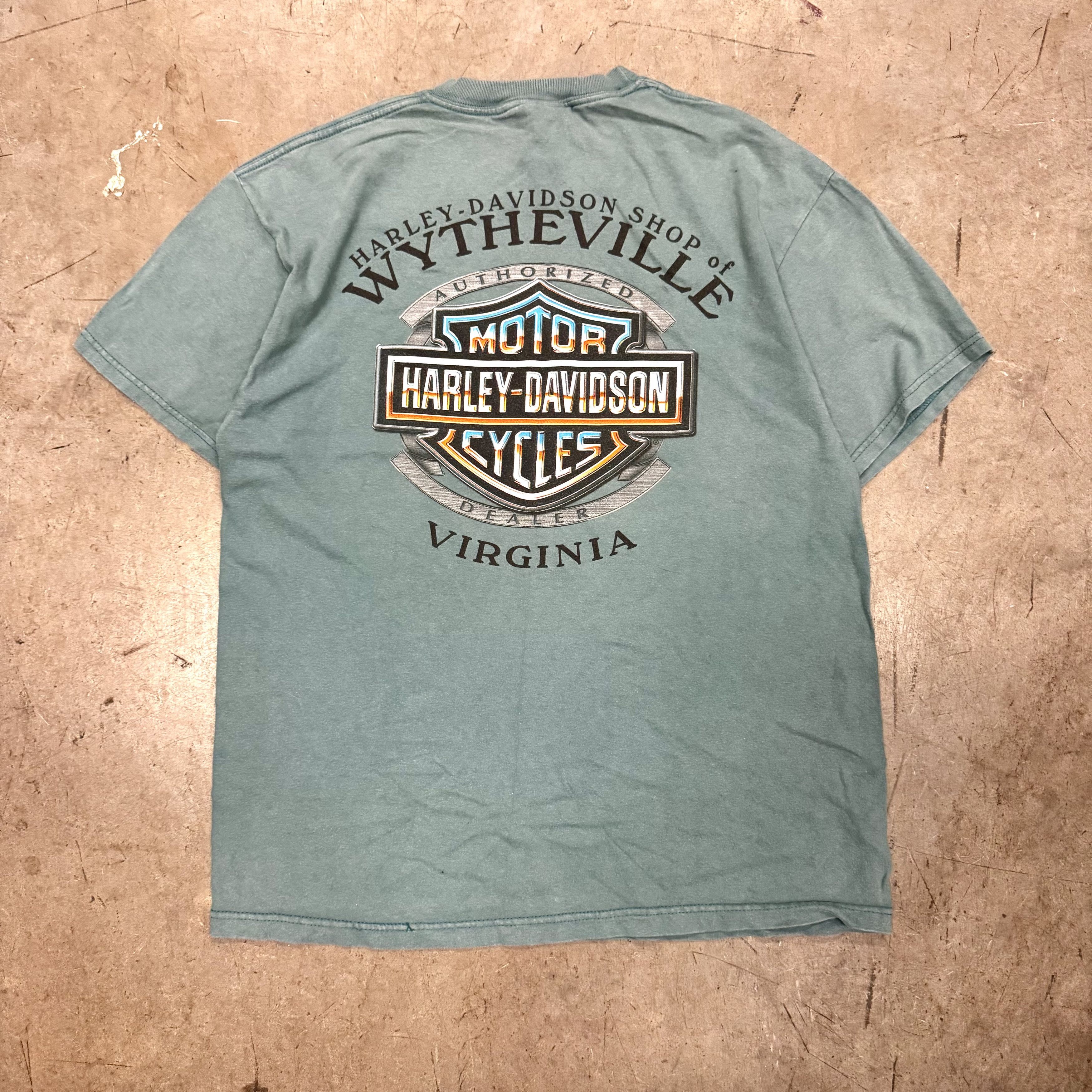 Harley Davidson VTG Y2K Harley Davidson Faded Green Graphic T Shirt Biker Size US L / EU 52-54 / 3 - 2 Thumbnail
