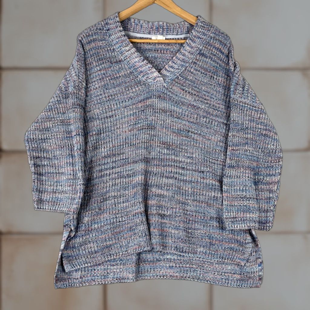 J. Jill J Jill Sweater Womens Small Blue Space Dye V Neck Knit Pullover Coastal Tunic Size S / US 4 / IT 40 - 1 Thumbnail
