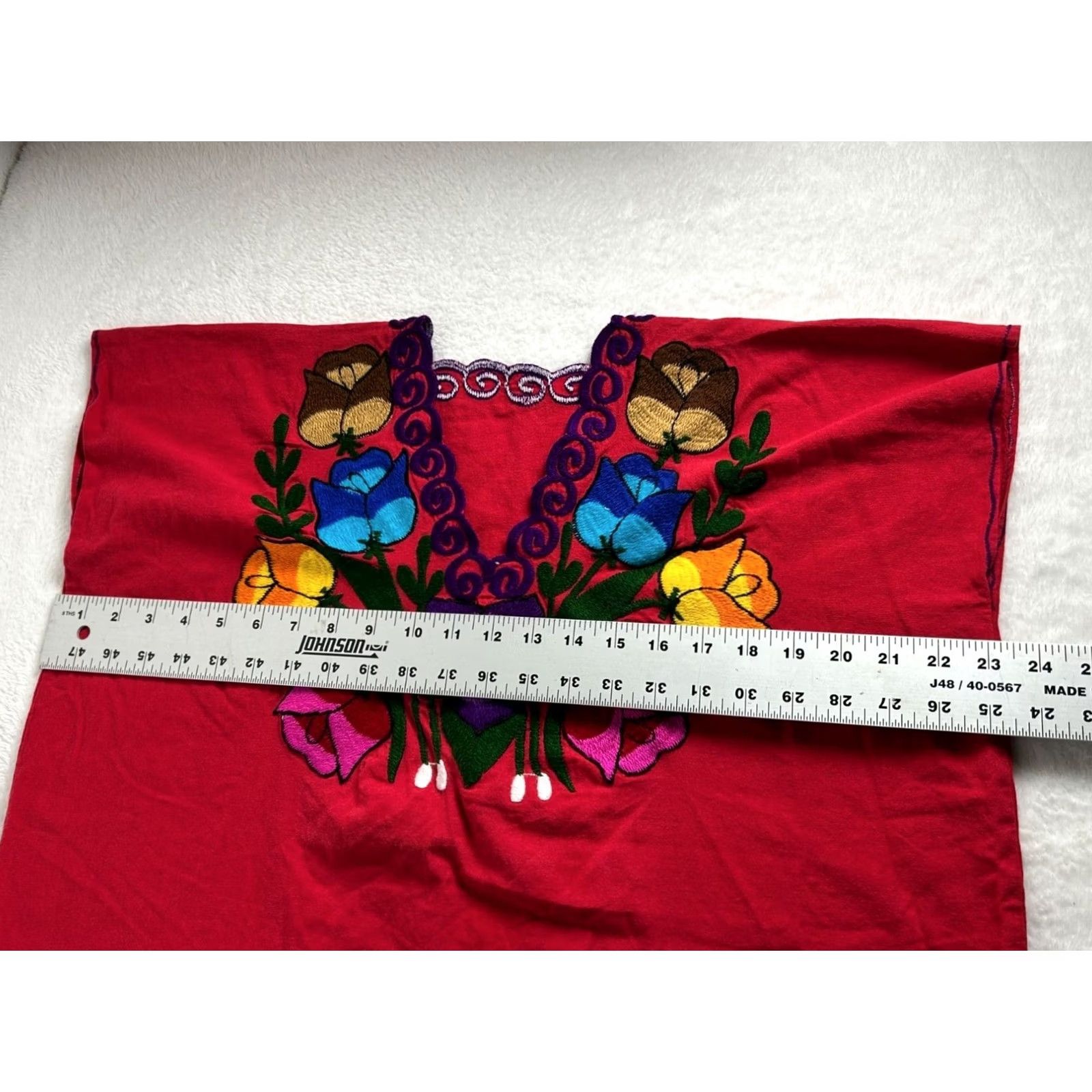 Vintage VINTAGE Mexican Womens Top Medium Red V-Neck Cap Sleeve Boho Embroidered Blouse Size M / US 6-8 / IT 42-44 - 5 Thumbnail