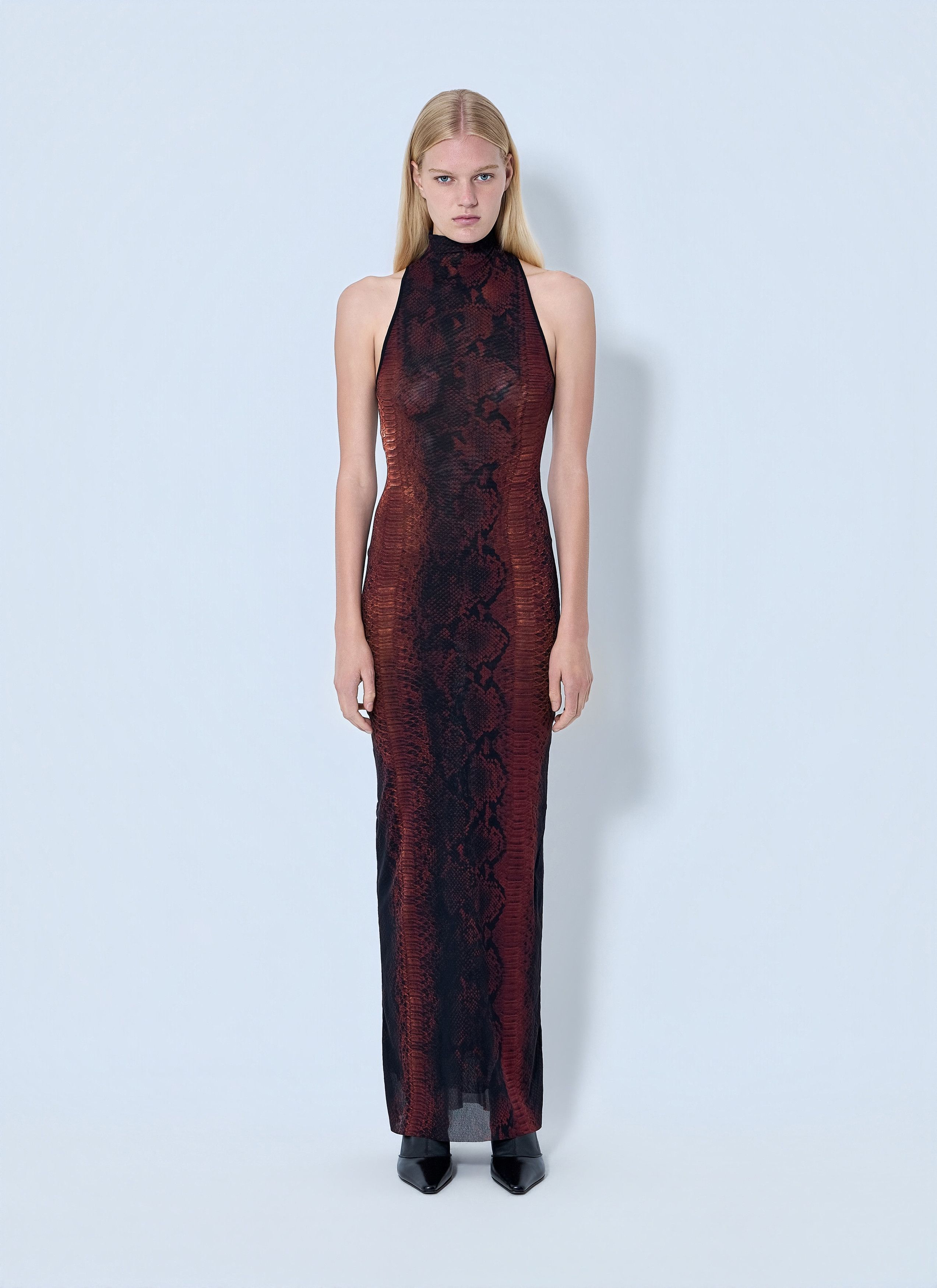 Jean Paul Gaultier Mesh High Neck Python Printed Long Dress Size XS / US 0-2 / IT 36-38 - 1 Thumbnail