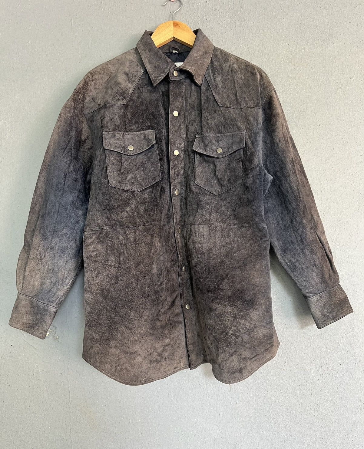 image of Winston Faded Snap Button Leather Shirt in Navy, Men's (Size Medium)