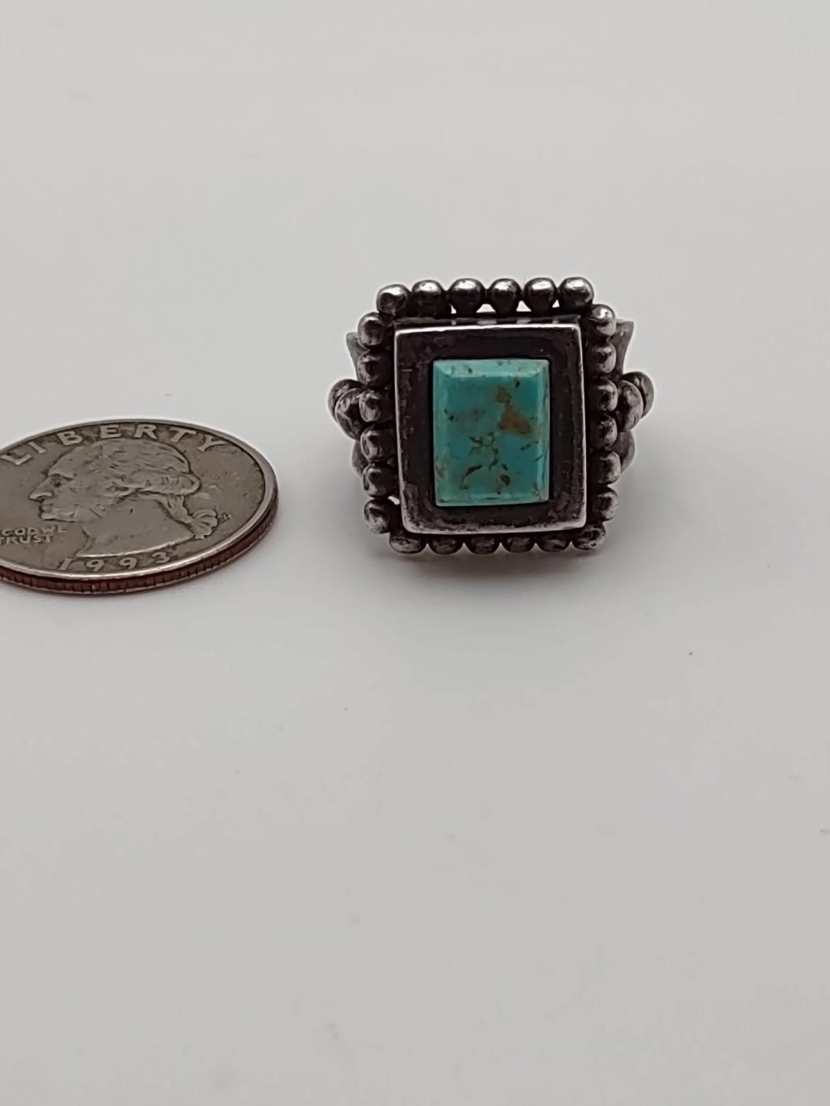 The Unbranded Brand Sterling Silver Turquoise Ring 8 SW Navajo Statement Size ONE SIZE - 6 Thumbnail