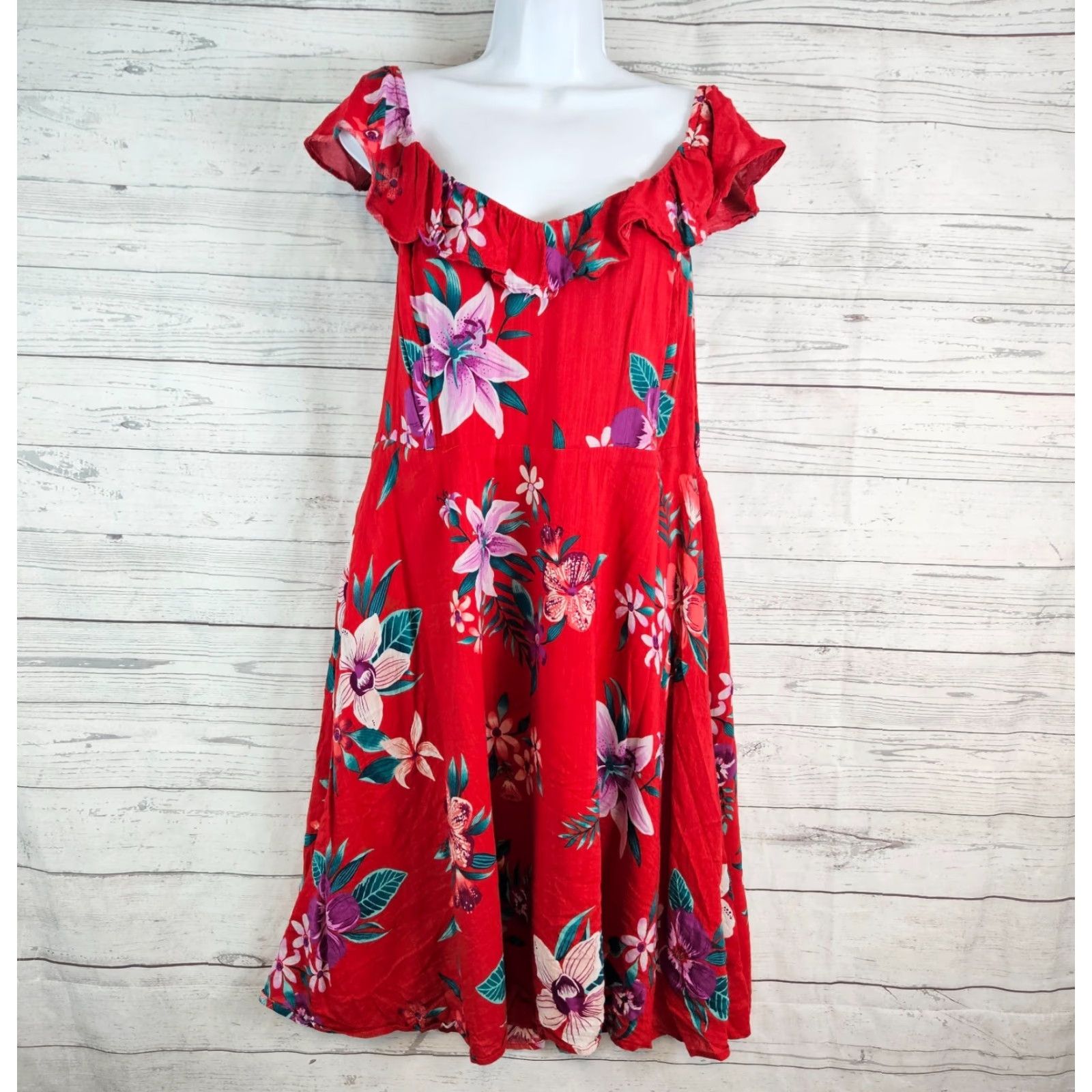 Old Navy Old Navy Womens Cami Dress XL Red Purple Floral Cotton Blend Dress Size XL / US 12-14 / IT 48-50 - 2 Thumbnail