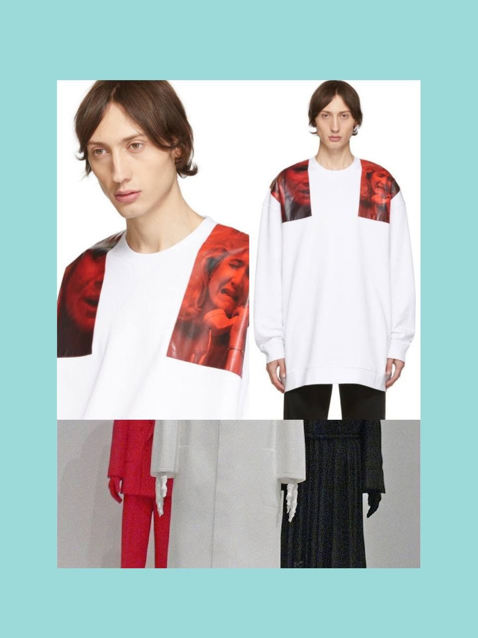 image of Raf Simons Oversized Blue Velvet Sweatshirt in White, Men's (Size Small)