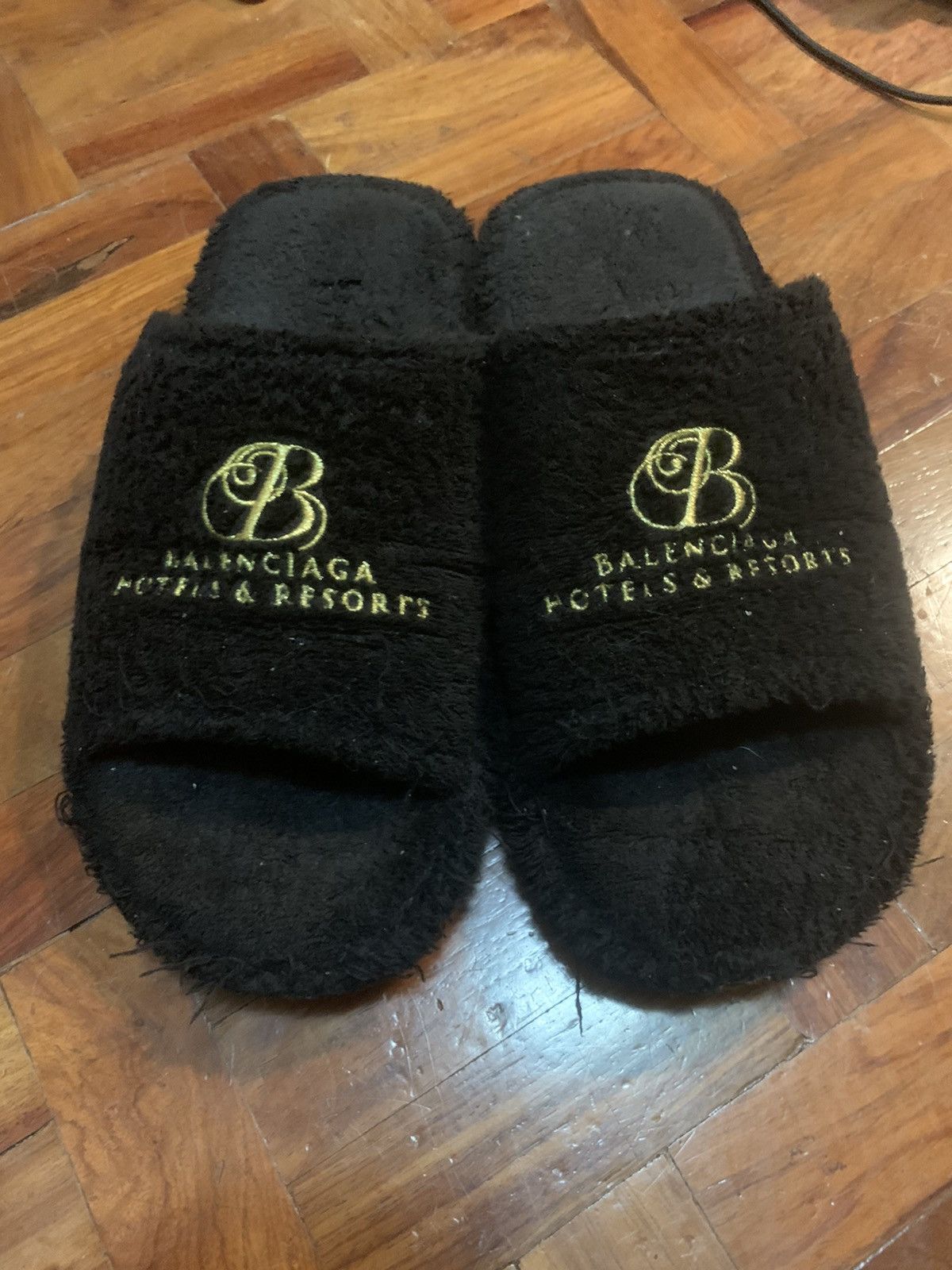 image of Balenciaga Summer 21 Fuzzy Hotel Slides in Black, Men's (Size 8)