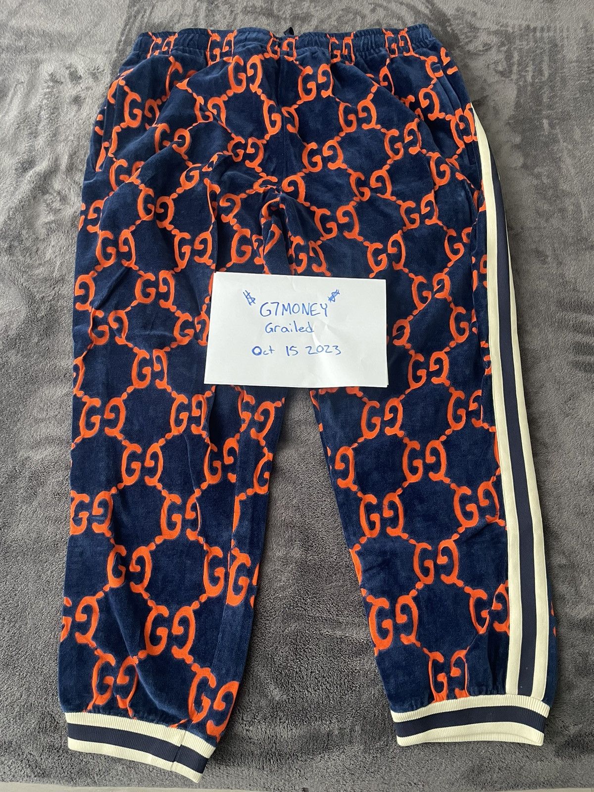 image of Gucci GG Velour Track Pants in Blue, Men's (Size 40)