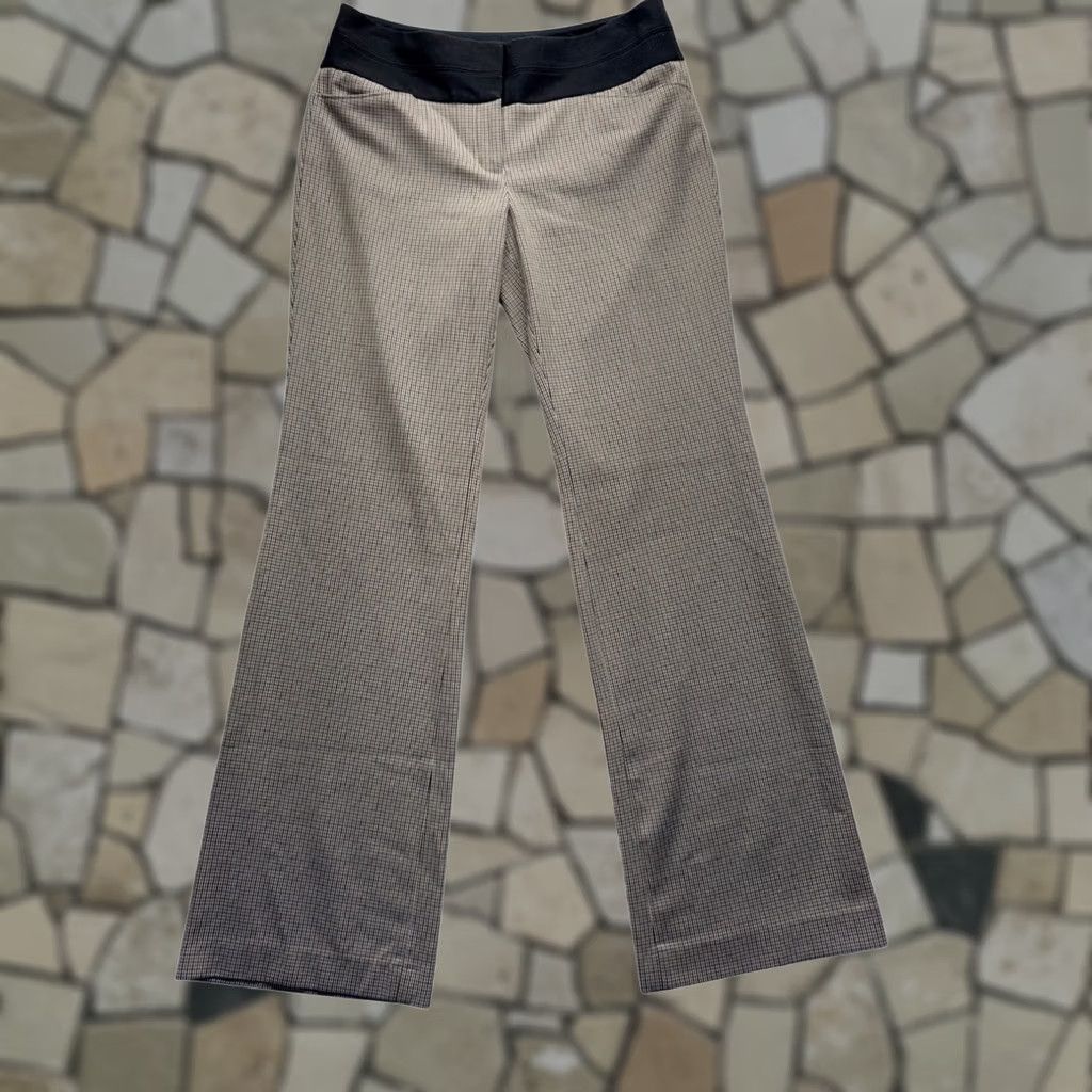 Express Express Editor Wide Leg Pants Womens 6L Beige Black Houndstooth Dress Pants Vintage No Size 28" / US 6 / IT 42 - 1 Thumbnail