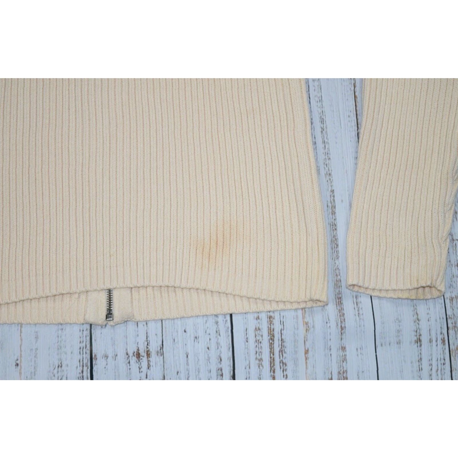 VINTAGE Polo Ralph Lauren Polo Jeans Ribbed Zip Up Sweater XL Beige Mock Neck Men’s Knit 100% Cotton Full Zip Jacket Theme Polo