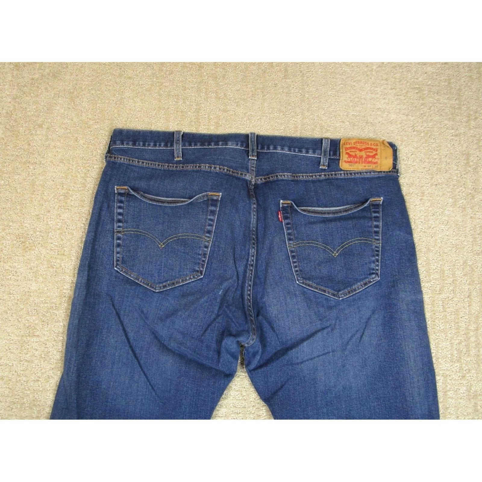 Levi's Levi's 501 Jeans Men 44x32 Blue Button Fly Original Fit Pants Dark Wash Distressed Logo 5-Pocket Denim Regular Fit Leather? Size US 44 / EU 60 - 5 Thumbnail